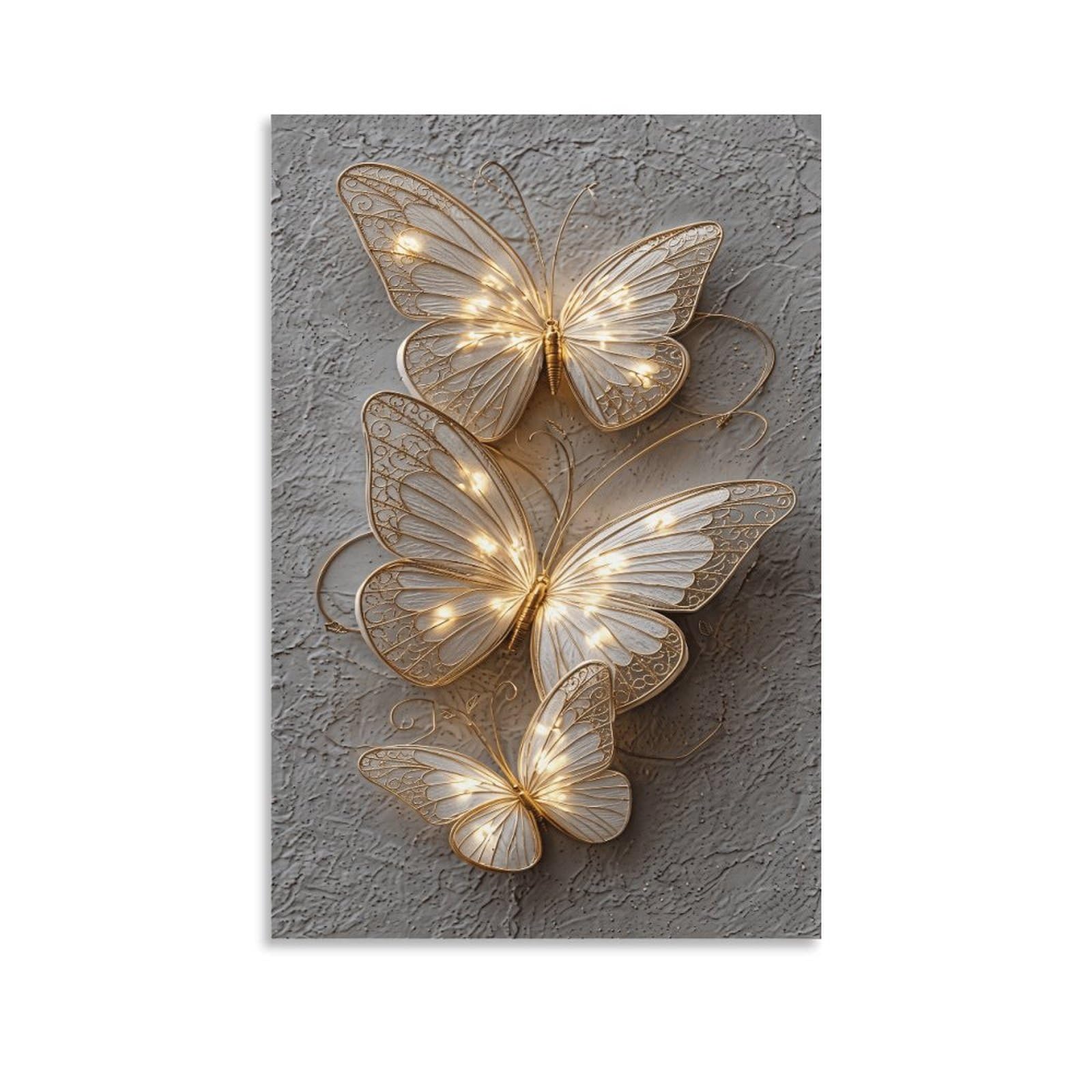 XPASHIQWC White & Gold Butterfly Poster Artwork Giclee Canvas Prints Modern Canvas Wall Art Picture Wall Hanging for Bathroom Wall Decor 20x30inch(50x75cm)