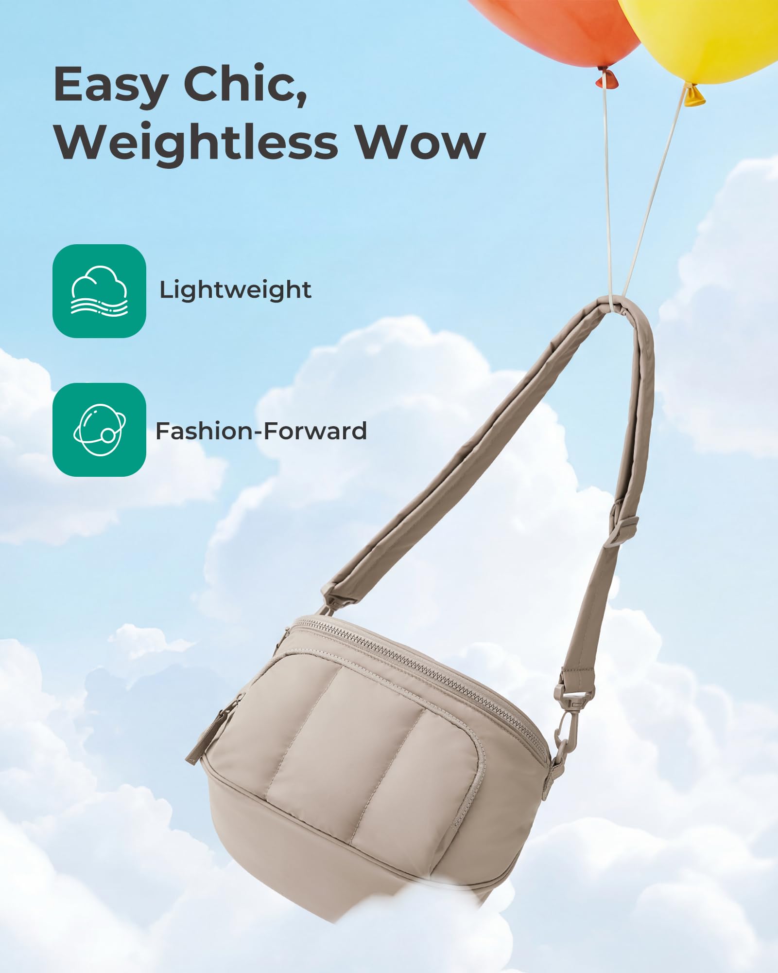 BAGSMART Spacious Puffy Bum Bags for Women, Crossbody Fanny Packs for Travel & Work, Waterproof Coated Mom Bag | 5L Roomy Purses, Large Fanny Pack, ideal for Moms, Long Outings, Everyday bum bag, Puffer, Nylon — view 7