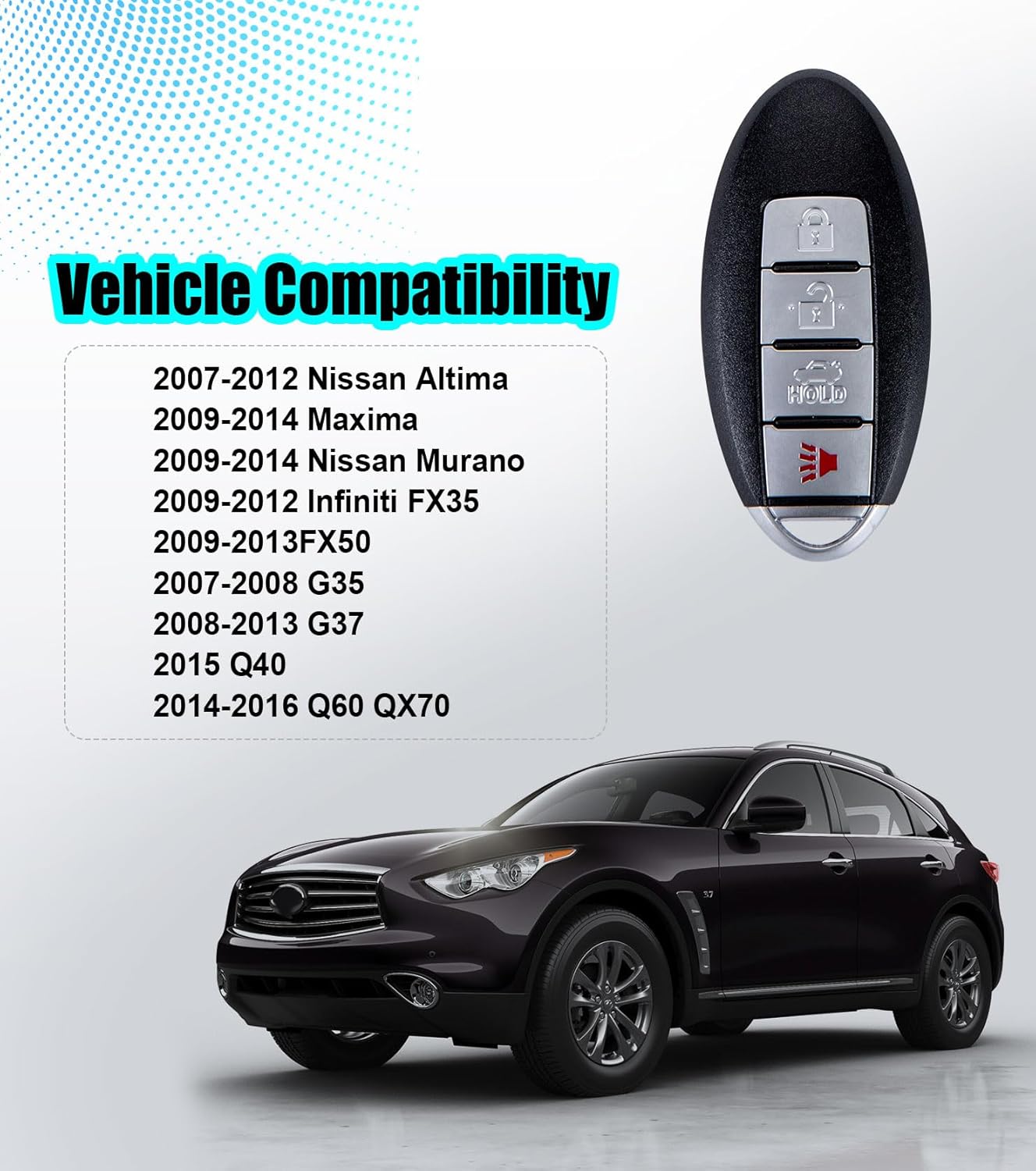 Smart Proximity Car Key Keyless Entry Remote DIY Kit Replacement for 2007-2012 Nissan Altima Maxima/2009-2012 Infiniti FX35/G37/FX50 KR55WK48903 KR55WK49622 (1PCS Remote Kit)