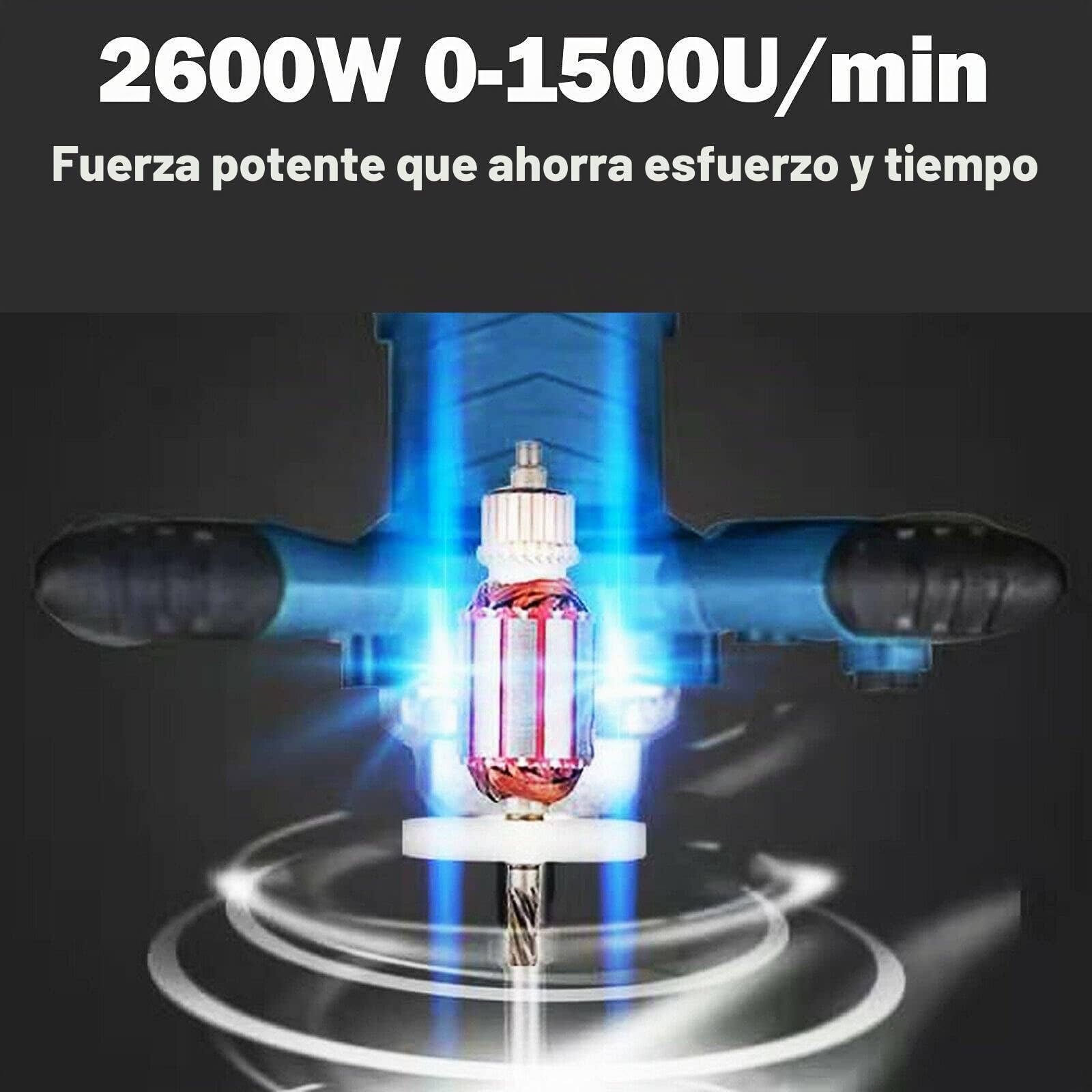 Mezclador de hormigón de 2600 W con regulación de velocidad de 6 velocidades y interruptor bloqueable, incluye agitador de 120 mm de diámetro, para pintura, yeso y pavimento, batidor de mortero