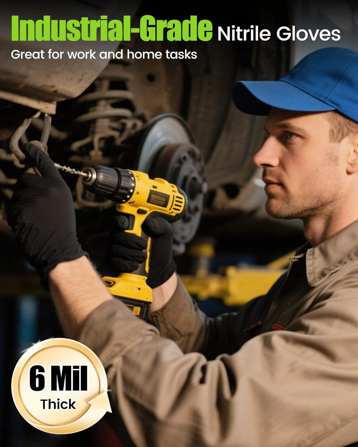 TREEGO 6 Mil Black Nitrile Gloves Large – Heavy Duty Disposable Latex & Powder Free, Chemical Resistant, Textured Grip for Industrial, Mechanic, Food Handling – 100 Count - Image 2