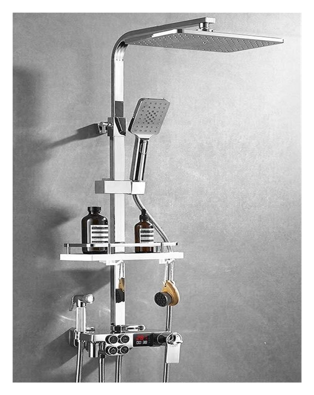 Set Doccia Completo in Rame Nero for Bagno, Display Digitale termostatico a Doppia Fila con Doccia palmare a 4 velocità(S1809C-THDD-4G)