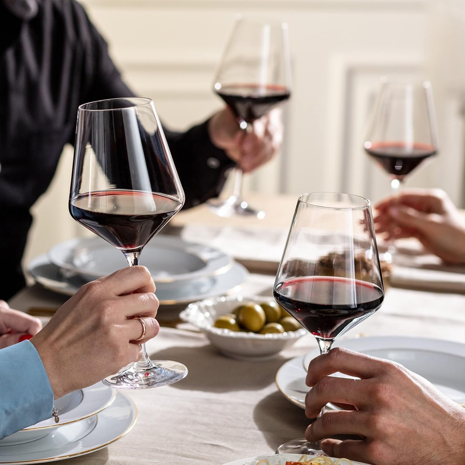 Krosno Gläserset 6× Rotweingläser 550 ml + 6× Champagnerflöten 200 ml | Bleifreies Kristallglas | Perfekt für Zuhause, Restaurants und Partys | Spülmaschinengeeignet