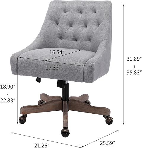 Miniatura 9 de TRIPLE TREE Silla giratoria de 360, moderna silla de oficina tapizada con base de madera y ruedas, silla de escritorio de altura ajustable para