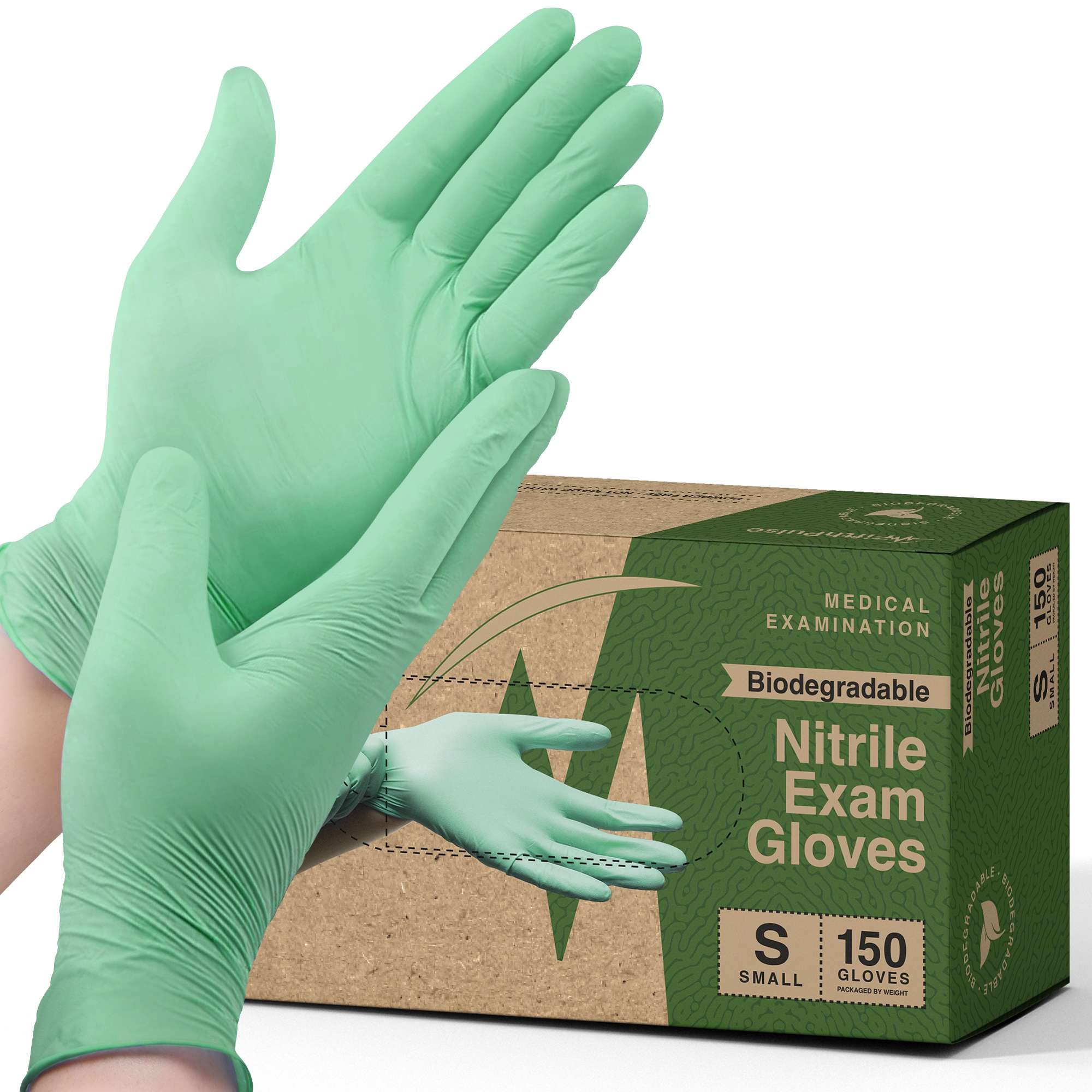 FifthPulse Biodegradable Disposable Nitrile Gloves, 150 Count, Green Food Safe Cooking Gloves - Powder and Latex Free Gloves