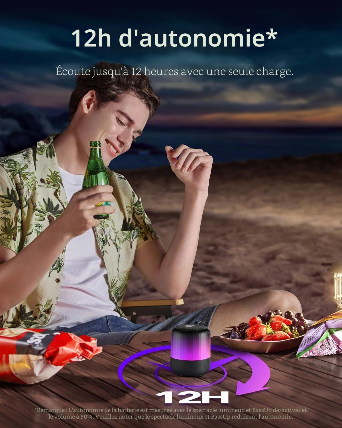 soundcore Glow Mini Enceinte Bluetooth Puissante, Son 360°, Jeu de lumière, Batterie 12h, EQ/lumière Personnalisables, IP67, pour Camping, Maison, fêtes Plage