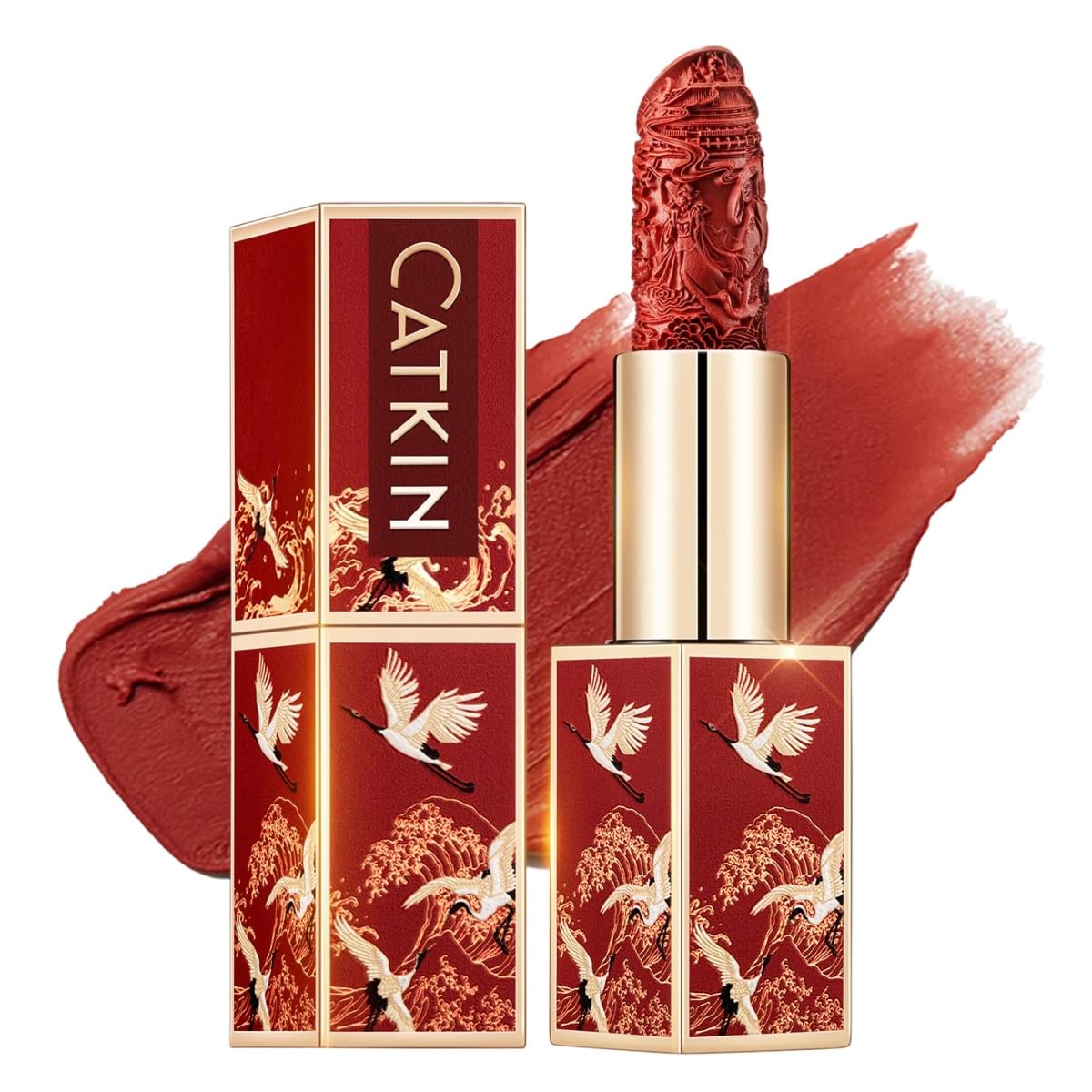 CATKINRed Lipstick, Semi-Matte, Long Lasting, High Impact, Moisturizing Formula, enriched with Avocado Oil and Vitamin E, 3.2g