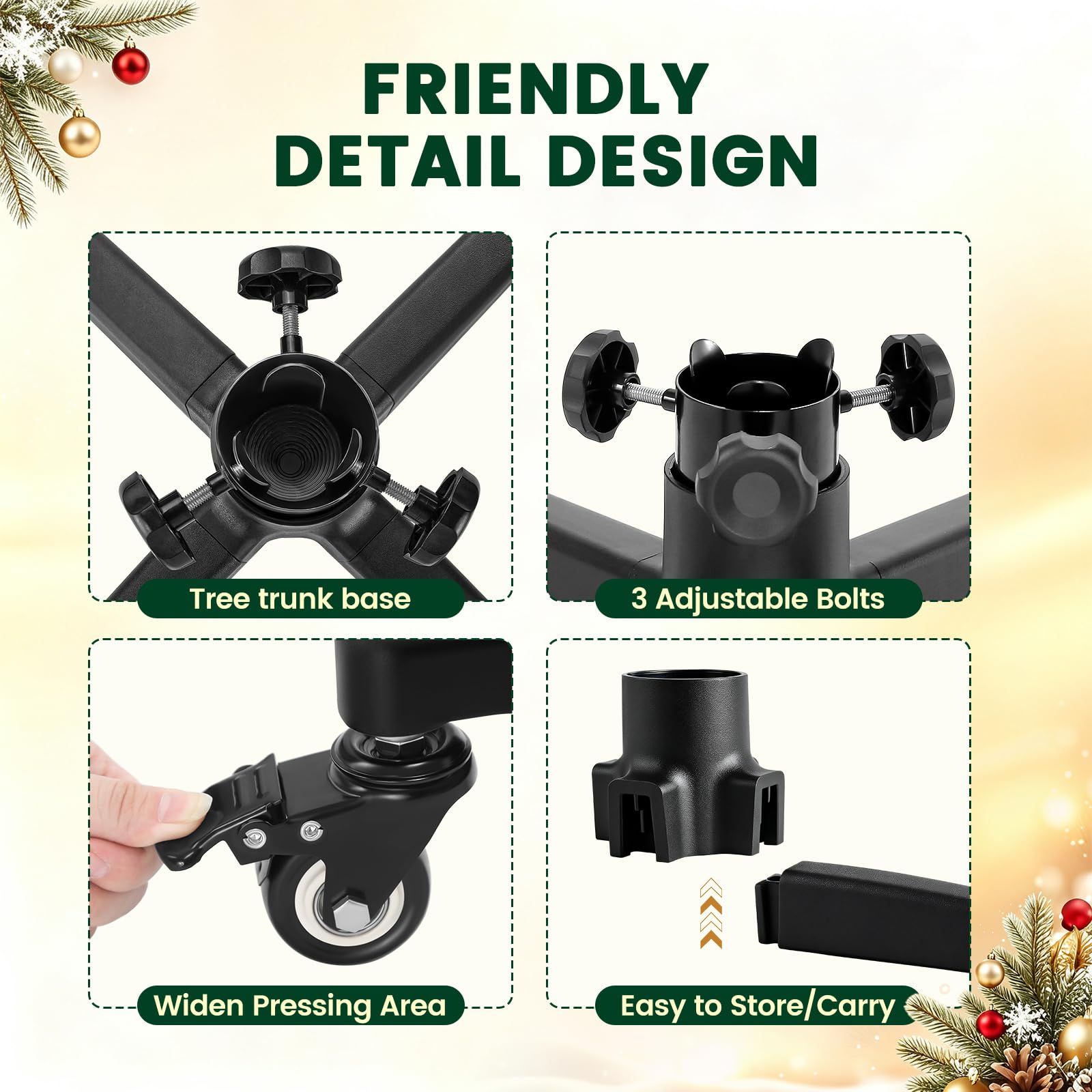 Base de repuesto para árbol de Navidad artificial rodante con ruedas, soporte universal resistente para árbol de Navidad de hasta 7.5 pies