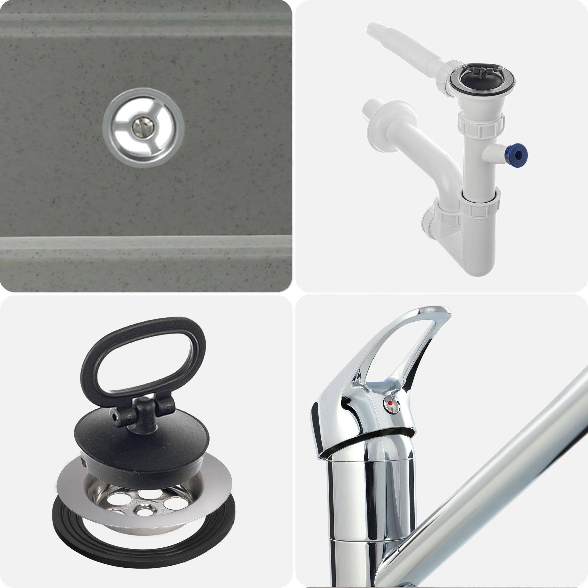 KADAX gospo Évier avec robinet, siphon, 46 x 37 x 20 cm, lavabo en plastique, bac de lavage pour jardin, garage, cave, atelier, montage mural, évier avec accessoires (gris)