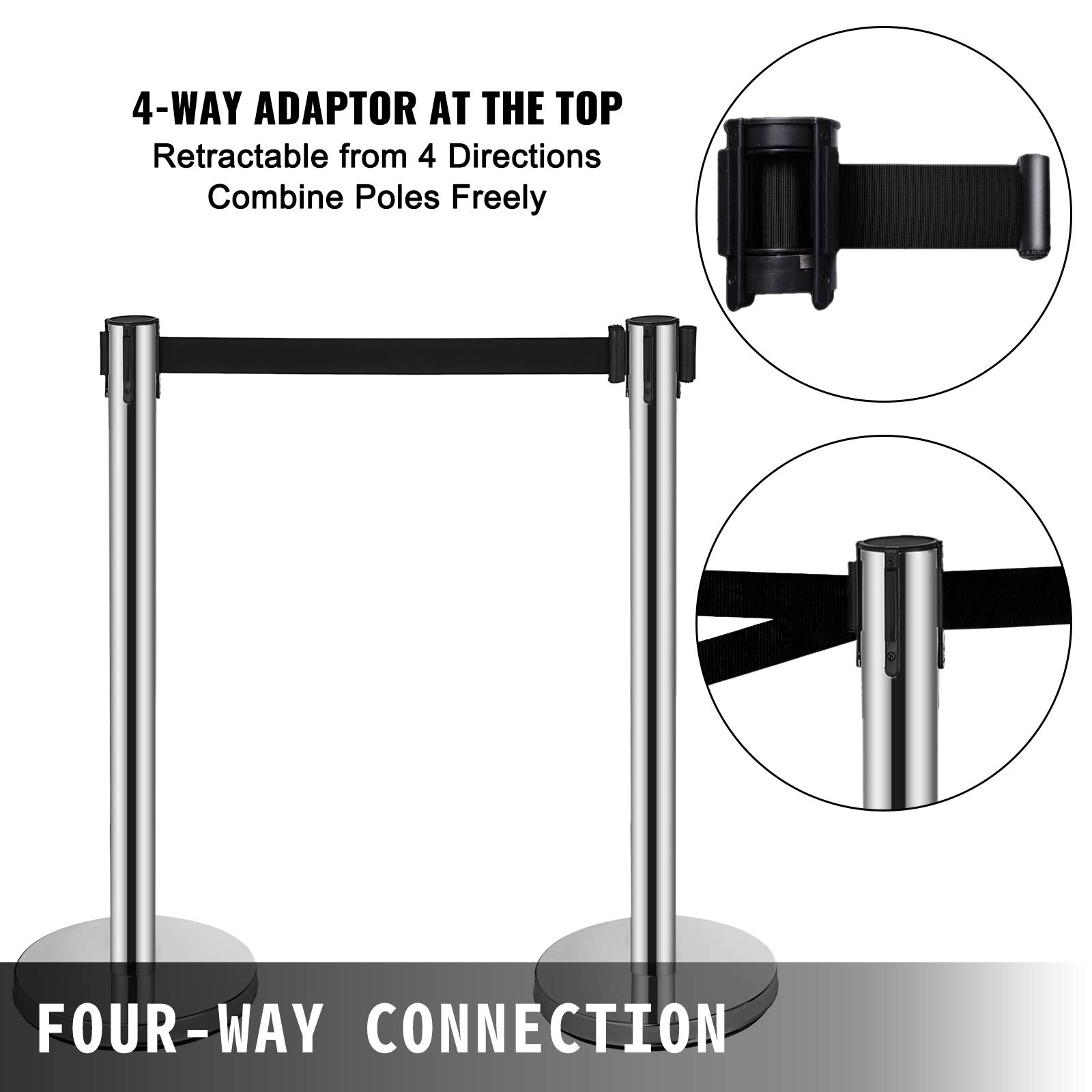 VEVOR Poteau de Guidage 6PCs 90 cm, Barrière de Balisage avec 3 Ceintures Rétractables pour Contrôle de Foules