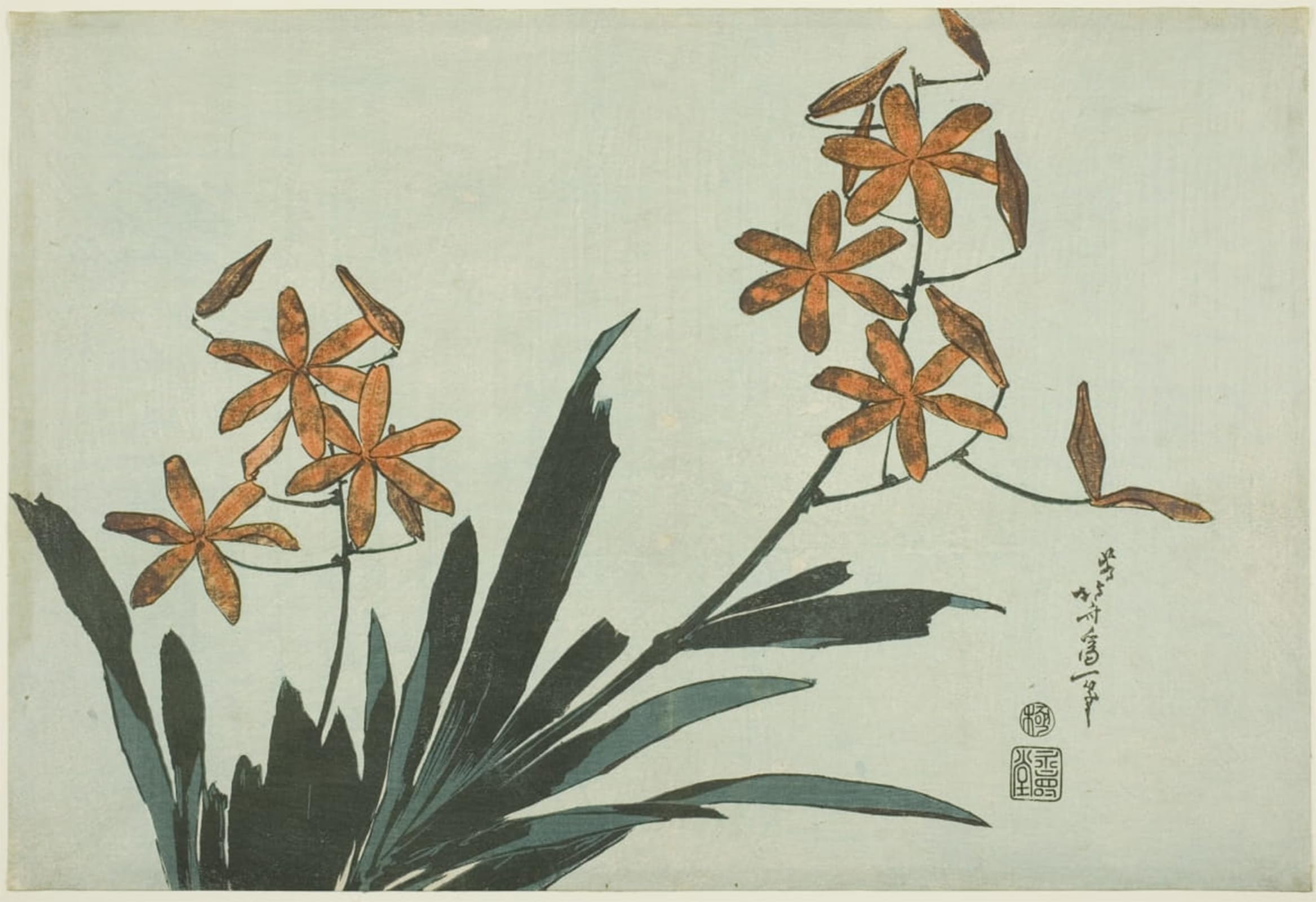 ARTXLXXBN Famous Art Print Poster Vintage Wall Art Orange Orchids by Katsushika Hokusai Canvas Art Poster for Home Decor 60x90cm
