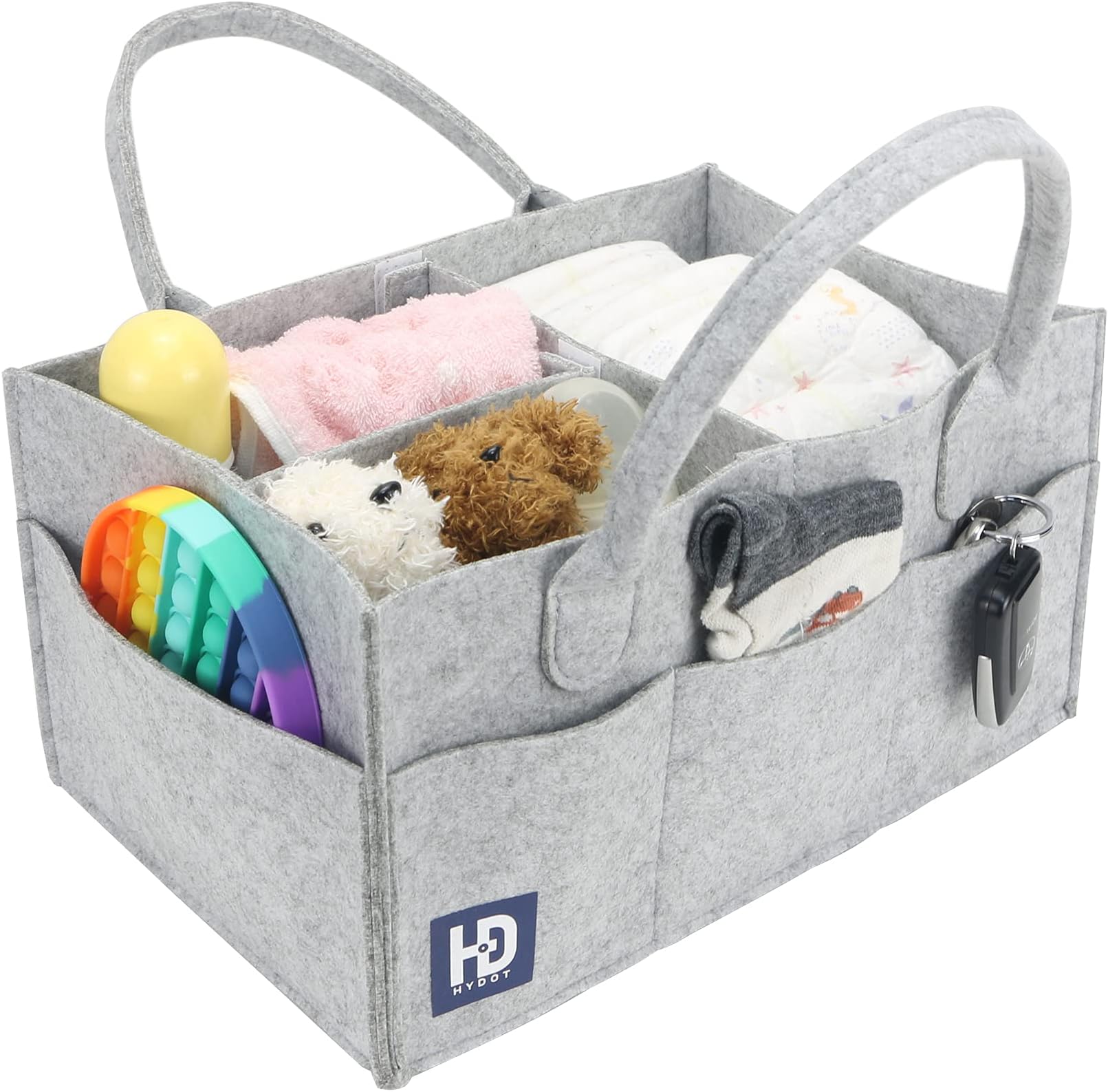 Baby Nappy Caddy Organiser - 3mm Thick Grey Felt Nursery Storage Baskets with Changing Caddy Compartments