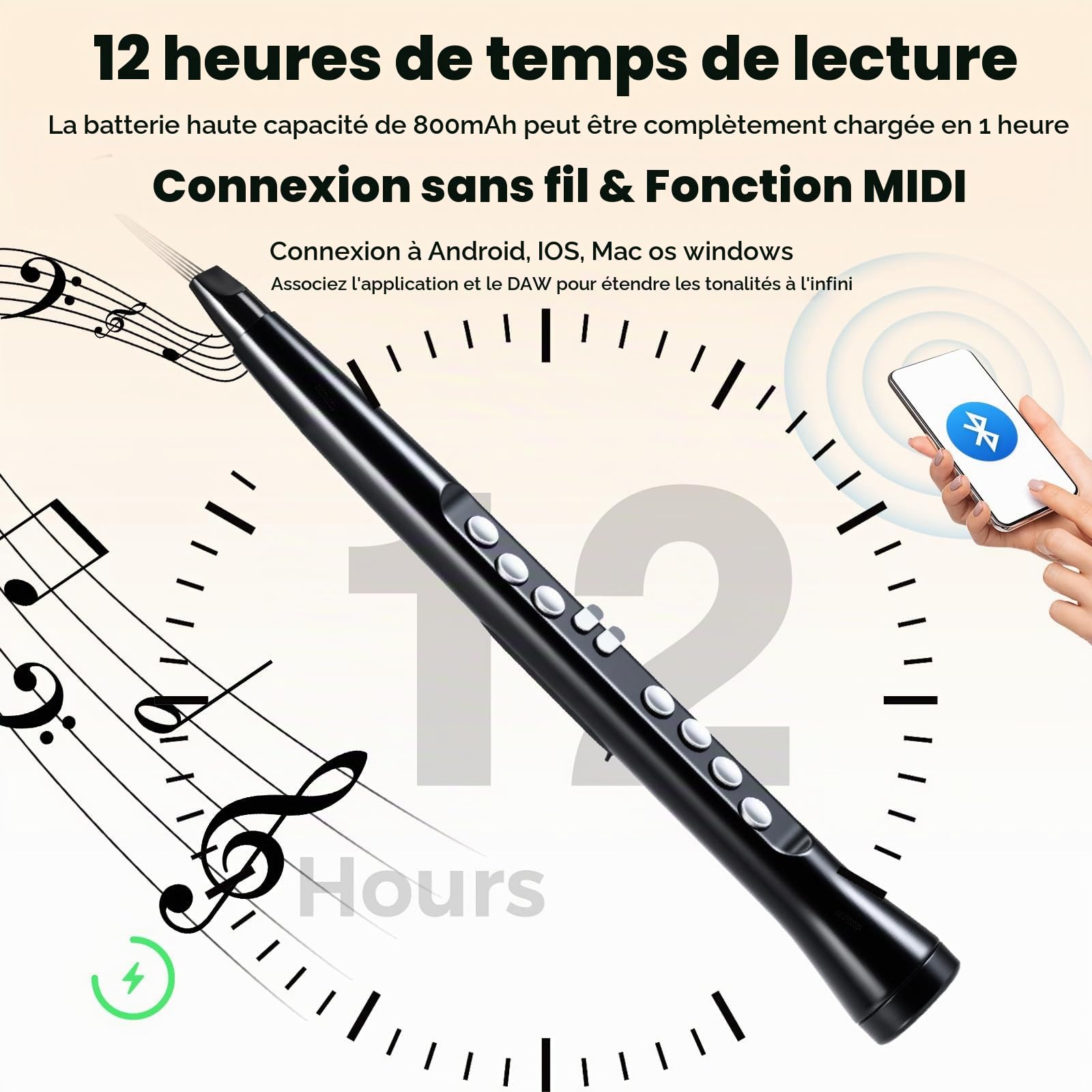 KOMFOTEU Saxophone Électronique avec MIDI sans fil, Instruments à Vent Numériques, 100 Sons, Haut-parleur HIFI, Équipement Musical, Ggamme de 4 Octaves & 2 Doigtés, pour Débutants, Adultes