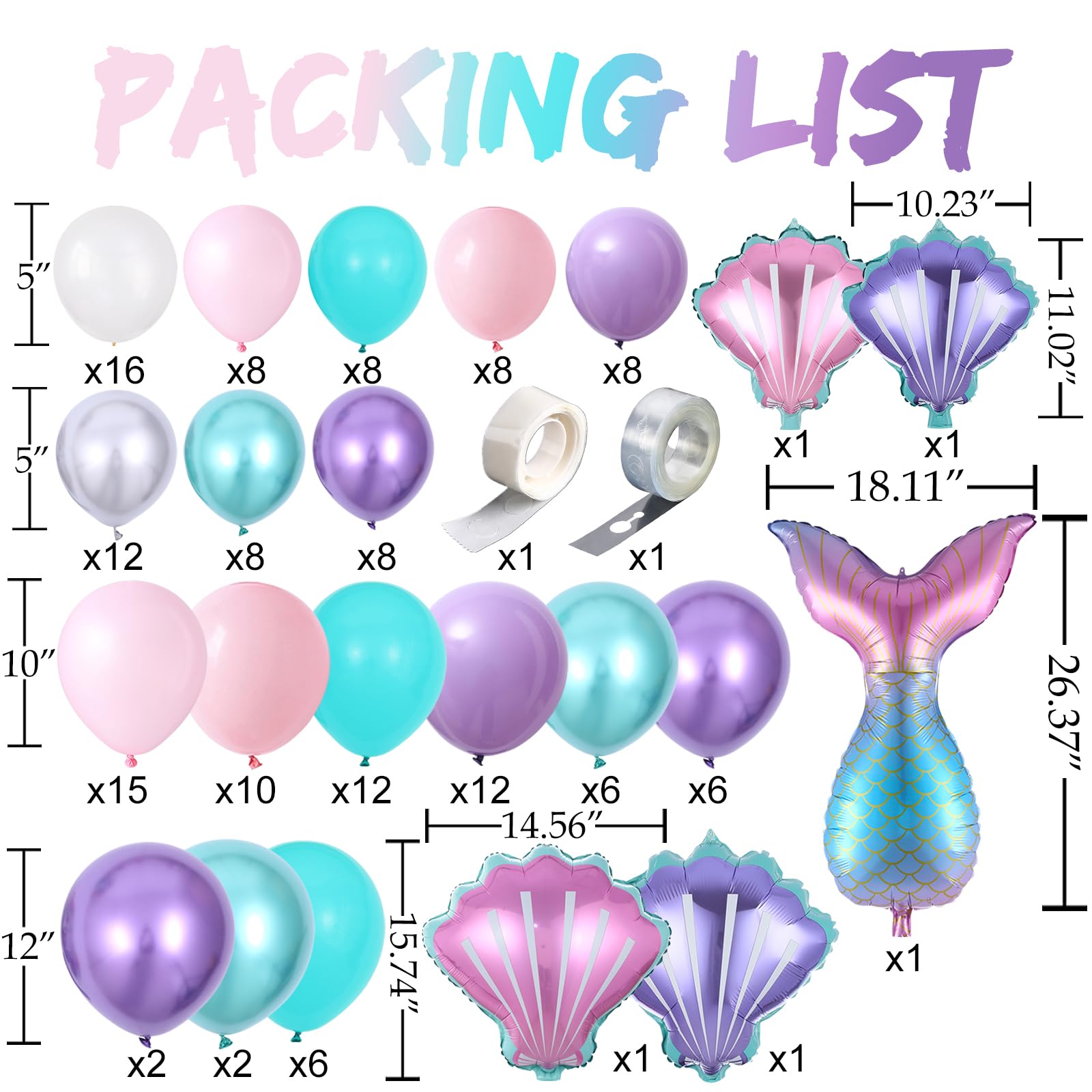 Mermaid Party Balloon Arch Kit, 154Pcs Green Purple Little Mermaid Party Decorations Balloon Garland, Under the Sea Summer Birthday Party Supplies