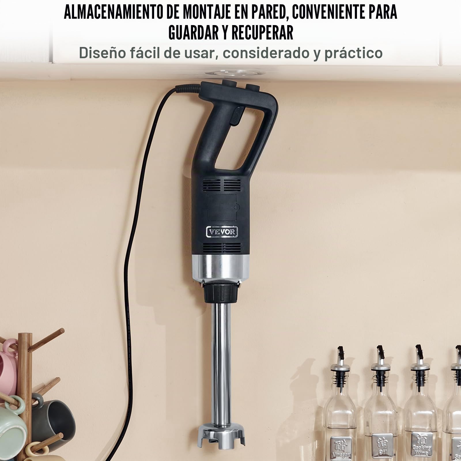 VEVOR Batidora de Mano 750 W 660 mm Licuadora de Inmersión Comercial de Alta Resistencia Velocidad Variable Hoja de Acero Inoxidable Batidora Portátil Versátil para Sopa Batido Puré Comida para Bebés