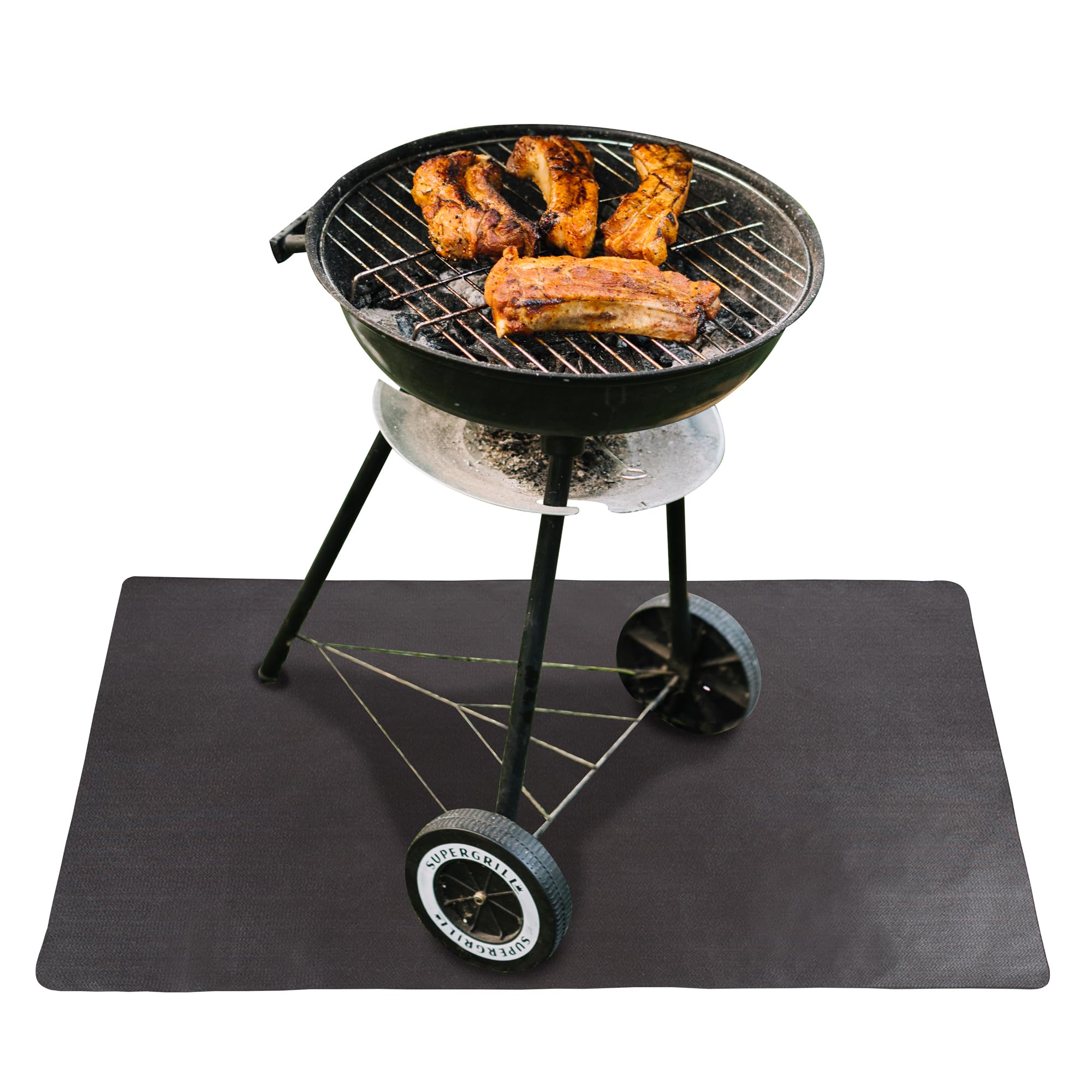 S&M 650017 – Alfombra negra protectora para barbacoa, chimenea y estufa 1,2 m x 1 m | Protege el suelo de grasa, ceniza y suciedad | Resistente y apta para el exterior | 5 años de garantía