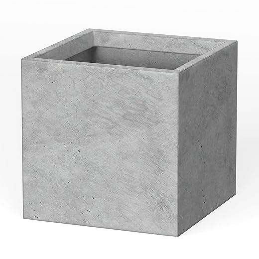 Kante 16 Inch Square Concrete Planter for Outdoor Indoor Home Patio Garden, Large Plant Pot with Drainage Hole and Rubber Plug, Natural Concrete