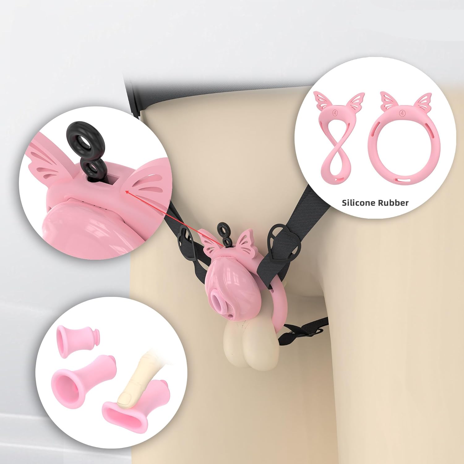 Chastity Lock Male Cock Cage - ABS Sissy Chastity Devices with Invisible Lock & 4 Silicone Adjustable Cock Ring, Penis Abstinence Elasticity Belt Comfortable Penis Cage Bondage Gear Sex Toys
