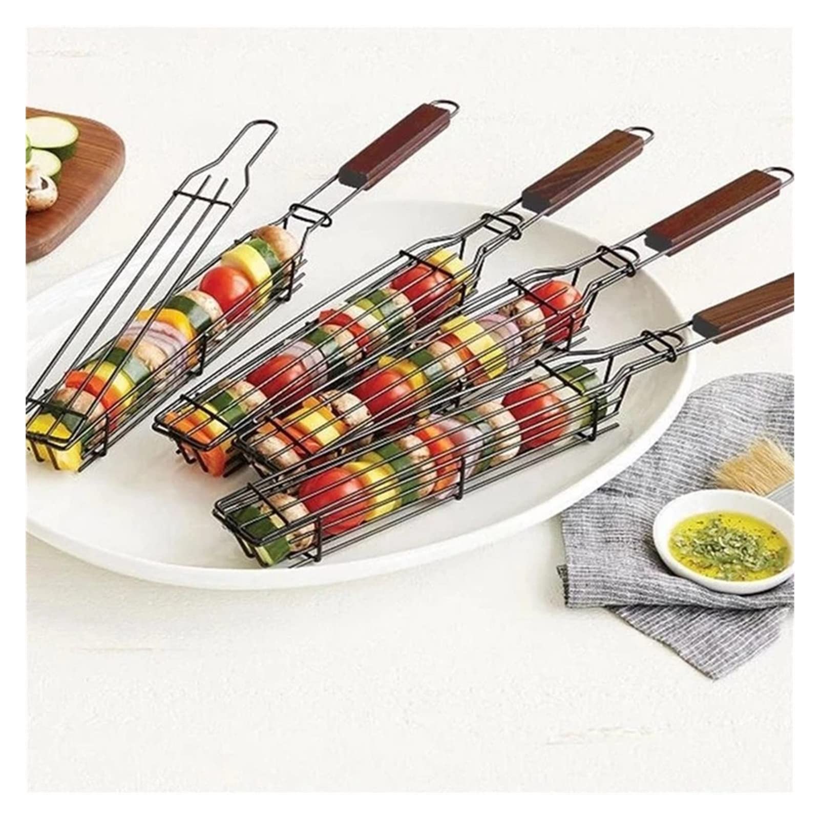 Bizu 1 Pcs Folding Portable Bbq Grilling Basket Stainless Steel Nonstick Barbecue Grill Basket Tools Grill Mesh For Meat Hamburger Bbq Tool (Color : )