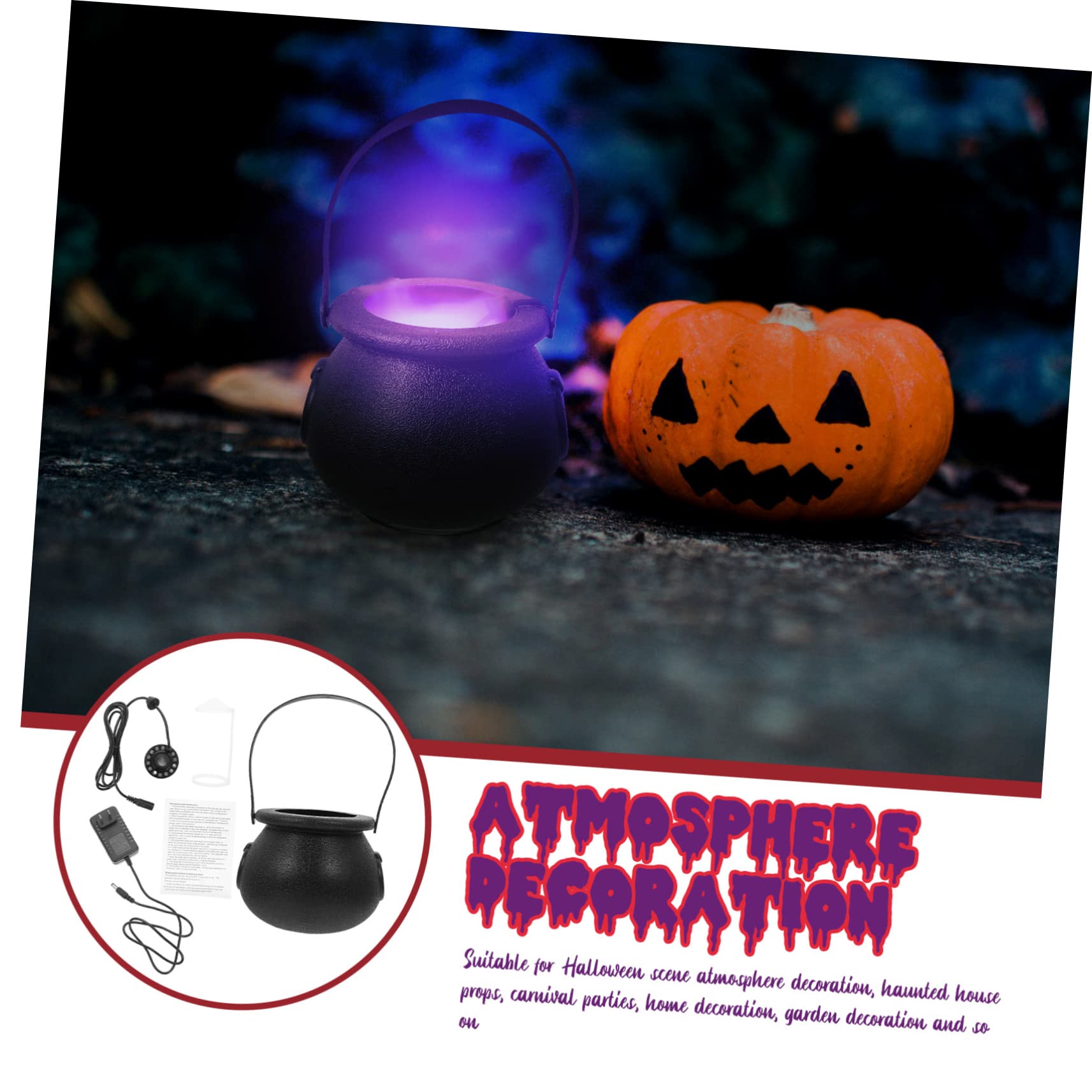 1Set Halloween LED Fog Maker with Witch Kettle Cauldron Mist Maker for Spooky Decor Humidifying Halloween Fogger US Plug for Haunted House and Party Ambiance