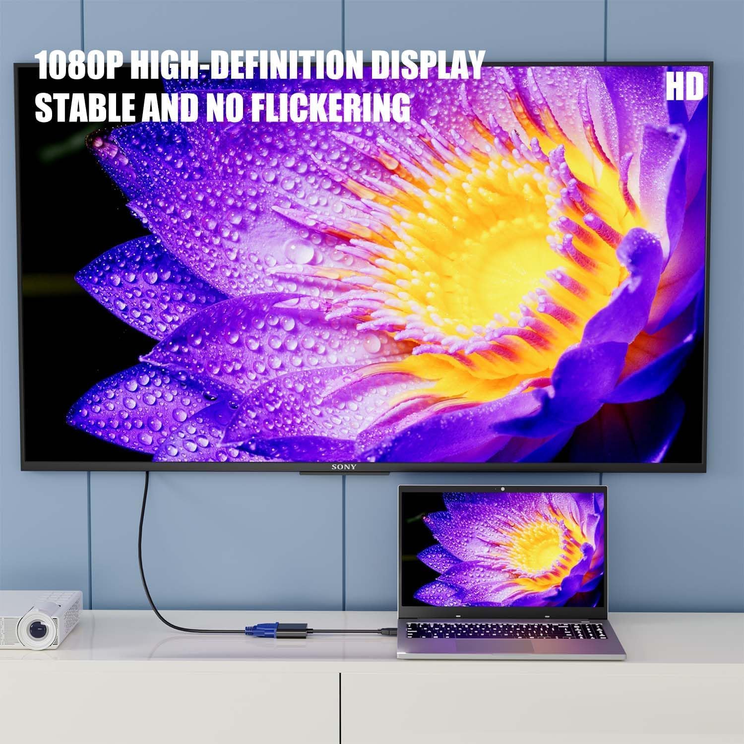 Adaptateur HDMI vers VGA Convertisseur vidéo 1080P mâle vers femelle avec port audio 3,5 mm et miniUSB vers USB pour PC, ordinateur portable, projecteur, TVHD