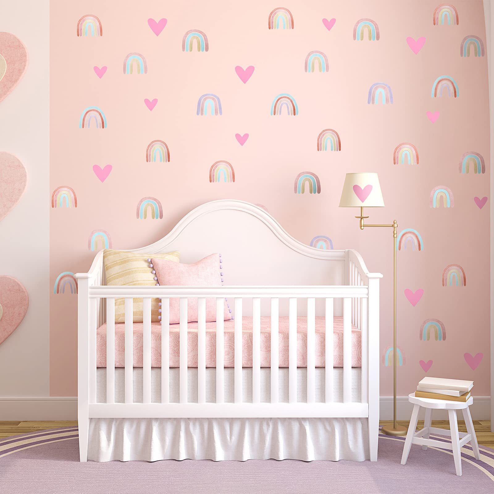 Colorful Rainbow Wall Decals – Watercolor Design, 67 Pieces, Removable PVC Stickers For Nursery