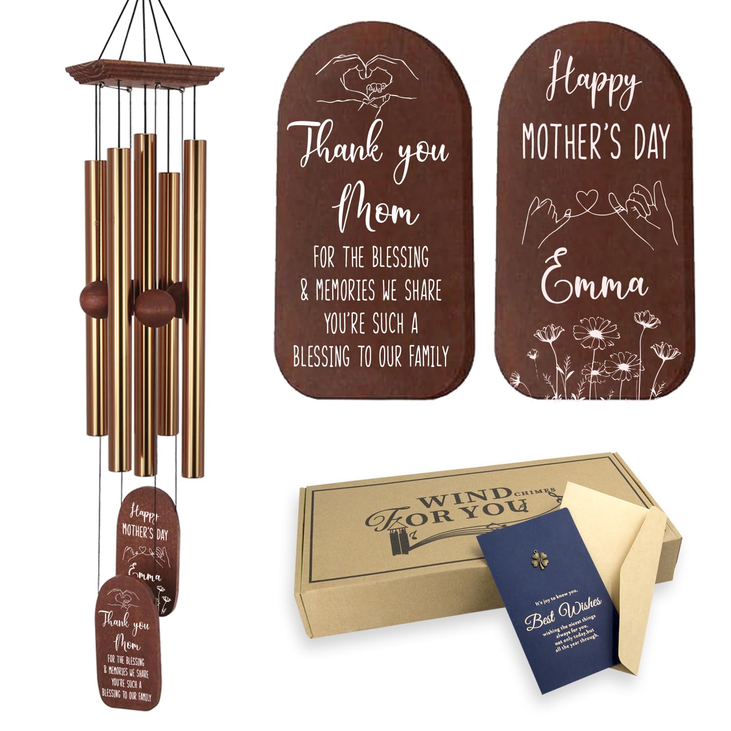 ASTARIN Personalized Mom Gifts for Mothers Day Grandma Gift, Customized Wind Chimes for Outside Outdoor Decor Hanging Mobile for Garden Patio Yard Porch Decoraion Birthday Gifts for Women