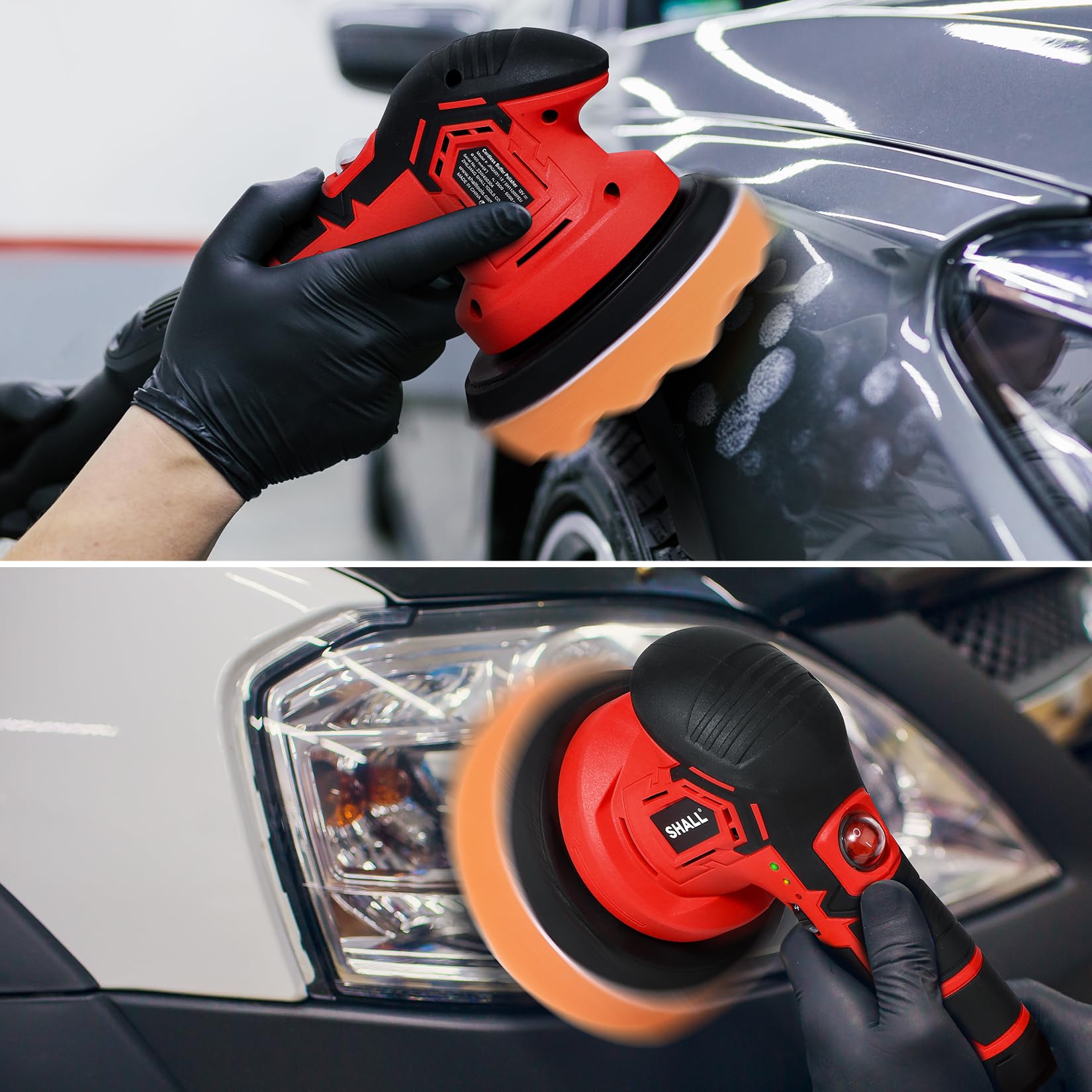 SHALL- Lucidatrice Auto Senza Fili, Lucidatrice a Batteria 6 Pollici， 2500-5000RPM 6 velocità Variabili con 2 Batterie, Kit per lucidatura auto 27 pezzi, per auto