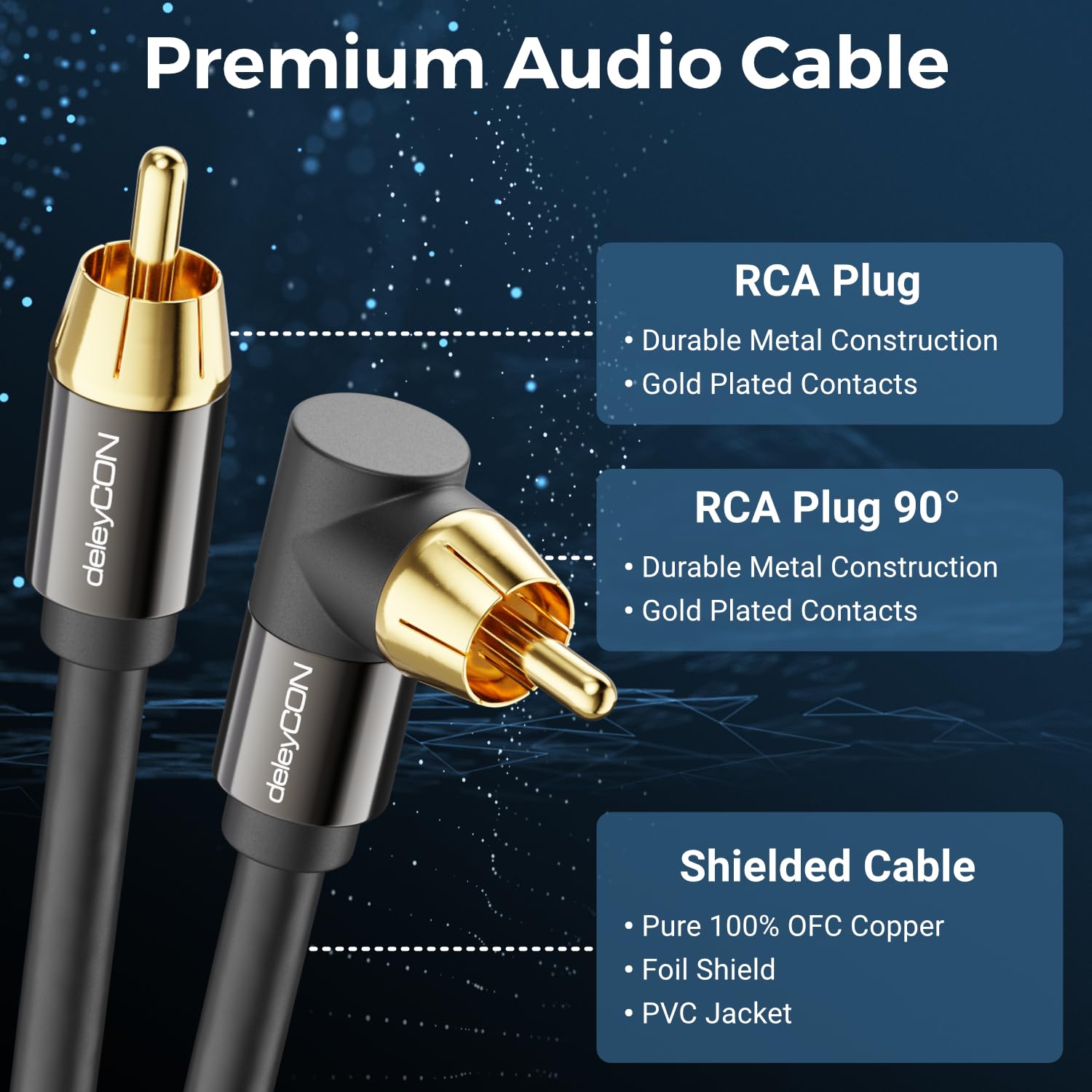 deleyCON 2m Kabel do Subwoofera - Wtyk Kątowy - Kabel Koaksjalny Cinch RCA - do Subwoofera, Amplitunera AV, Wzmacniacza HiFi, Zestawów HiFi, Soundbarów, Aktywnych Głośników - Nylon Czarny