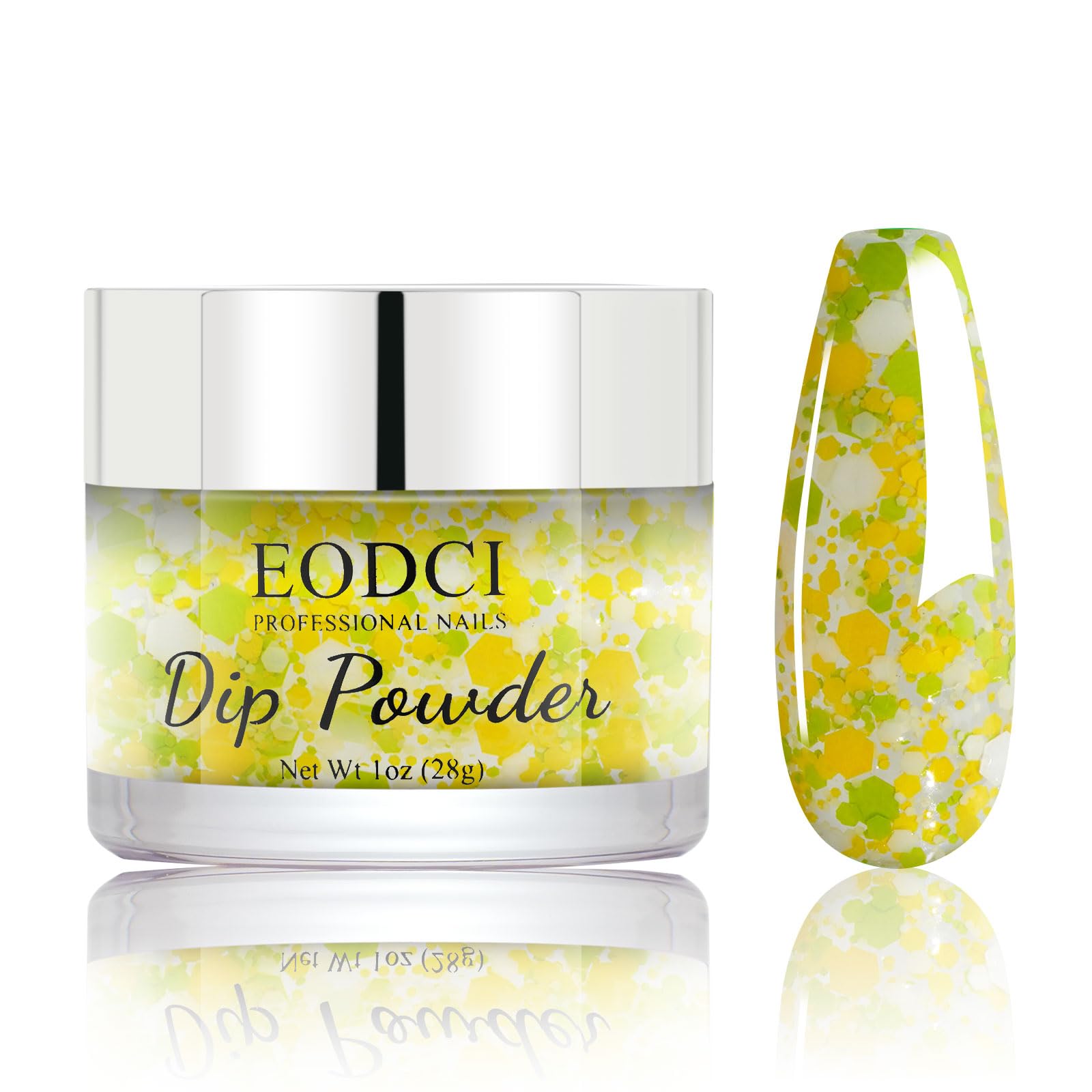 EODCI Glitter Dip Powder, Sprinkle On Glitter Collection Dipping Powder - Yellow Green -No Lamp required - Long Lasting Dip Nail Colors - Nail Color