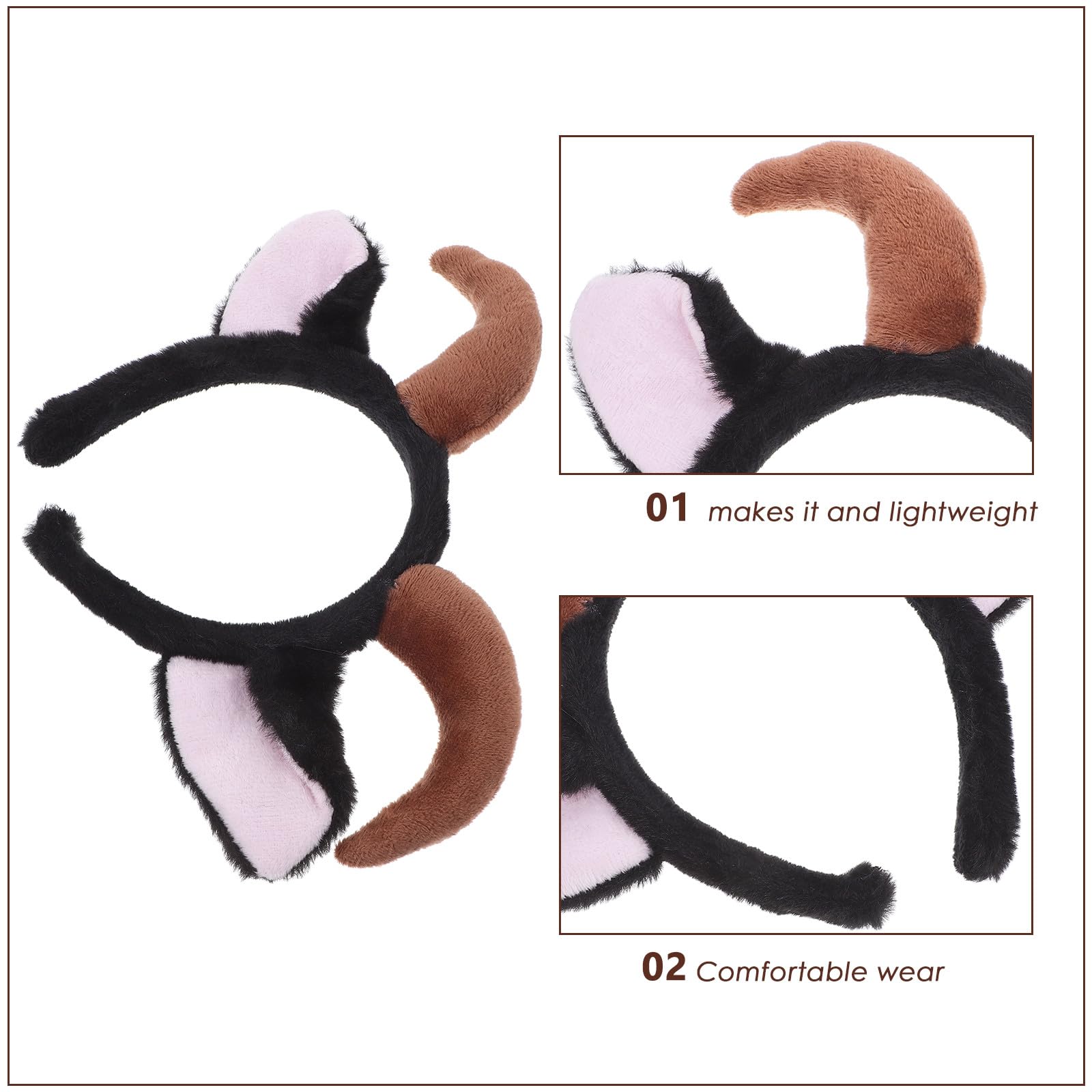 BESPORTBLE Serre-tête en peluche avec oreilles d'agneau et cornes de chèvre, oreilles de mouton noires, serre-tête pour adultes et enfants, carnaval, fête de Noël, accessoire de cosplay