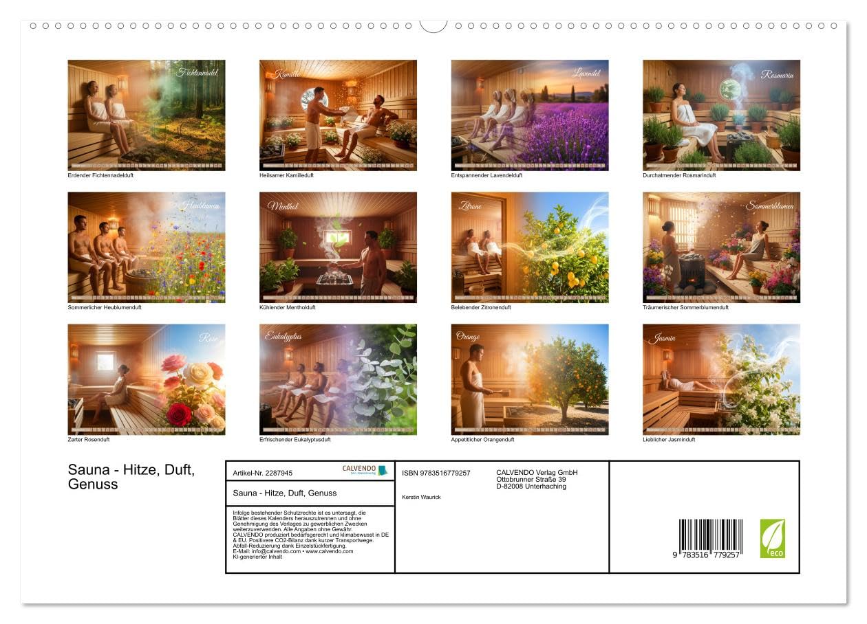 Sauna - Hitze, Duft, Genuss (hochwertiger Premium Wandkalender 2027 DIN A2 quer), Kunstdruck in Hochglanz: Der unsichtbare Luxus der Sauna – Aroma, ... und den Raum öffnen. (CALVENDO Gesundheit)