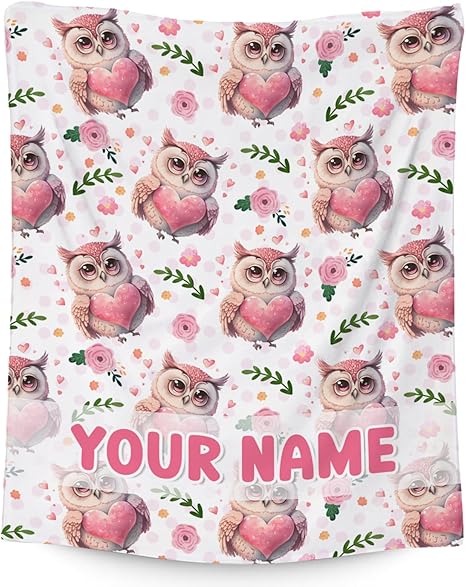 Custom Owl Throw Blanket, Cozy Flannel Throw Blankets for Couch Office, Cute Soft Throw Gifts for Women, Pink 60"x80"