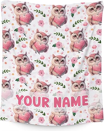 Custom Owl Throw Blanket, Cozy Flannel Throw Blankets for Couch Office, Cute Soft Throw Gifts for Women, Pink 60"x80"
