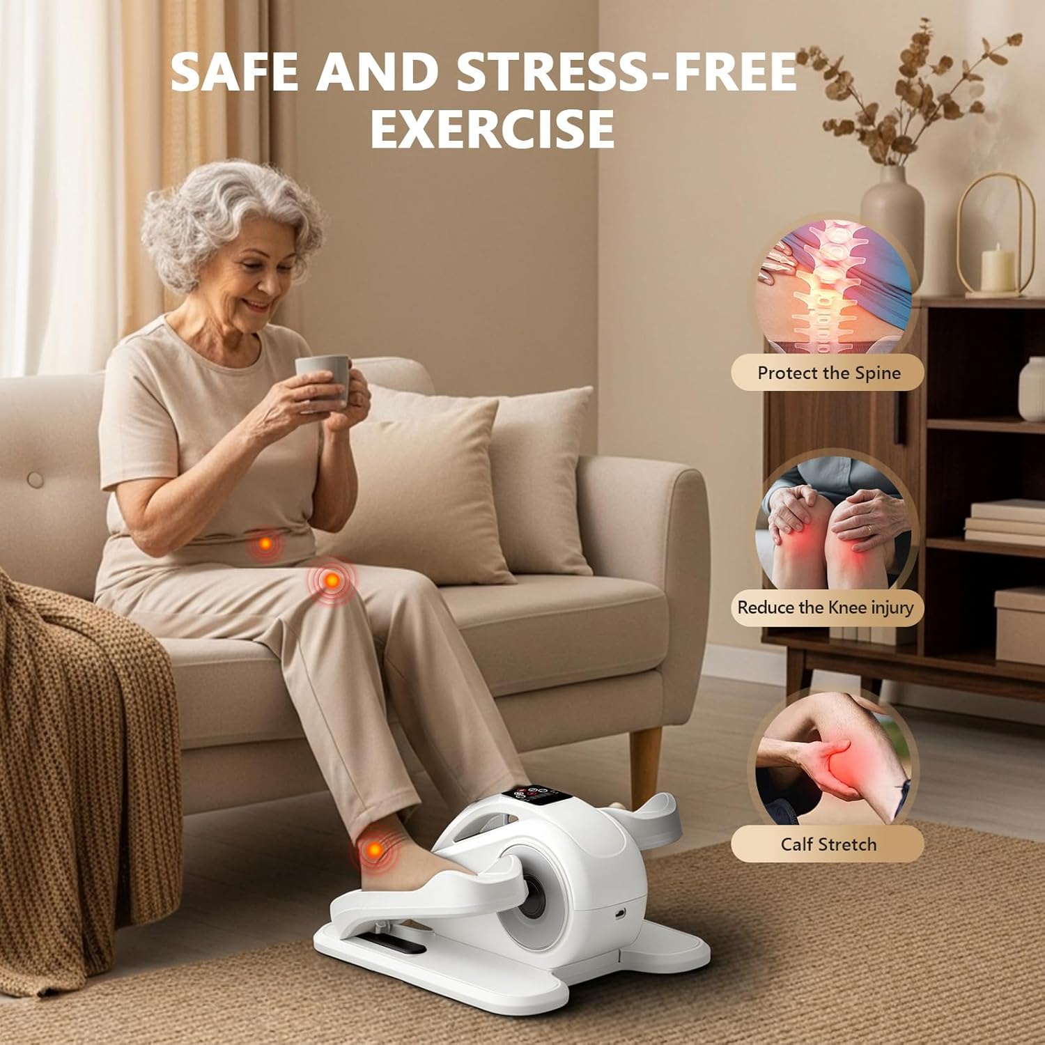 Large Size Under Desk Elliptical Machine,Electric Leg Exerciser for Seniors,12 Adjustable Speeds&12 Modes with Remote Control,Elastic Rope,Manual&Auto Mode for Home Office