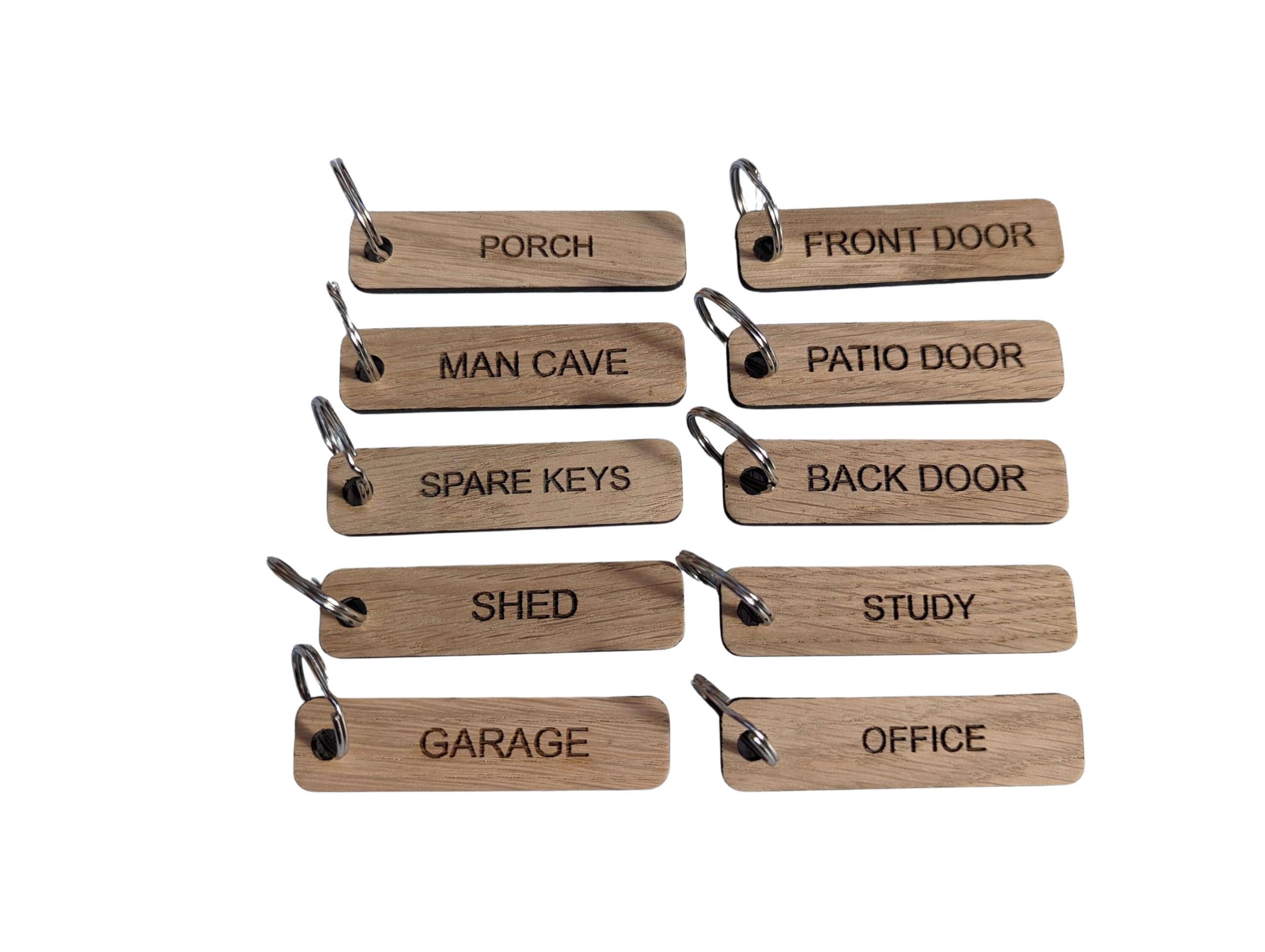 House Key Tags, Handcrafted Eco-Friendly Wooden House Key Tags, House Keyrings, Homewarming Gift, House Keys Labelled (Type of Finish: Danish Oiled Oak, Key Tag Name: BACK DOOR)