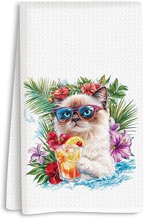 Summer Cat Kitchen Towels, Ragdoll Kitchen Towels, Ragdoll Cat Gifts, Gifts for Cats Lovers, Funny Summer Vacation Beach Cats Hand Towel for Holiday Home Bar Bathroom Decor 14x24 Inch