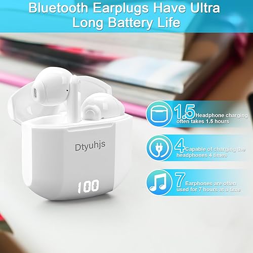 Miniatura 6 de Dtyuhjs Auriculares deportivos inalámbricos Bluetooth 5.3best Bluetooth 30 horas de duración, auriculares duales con control táctil, la mejor opción
