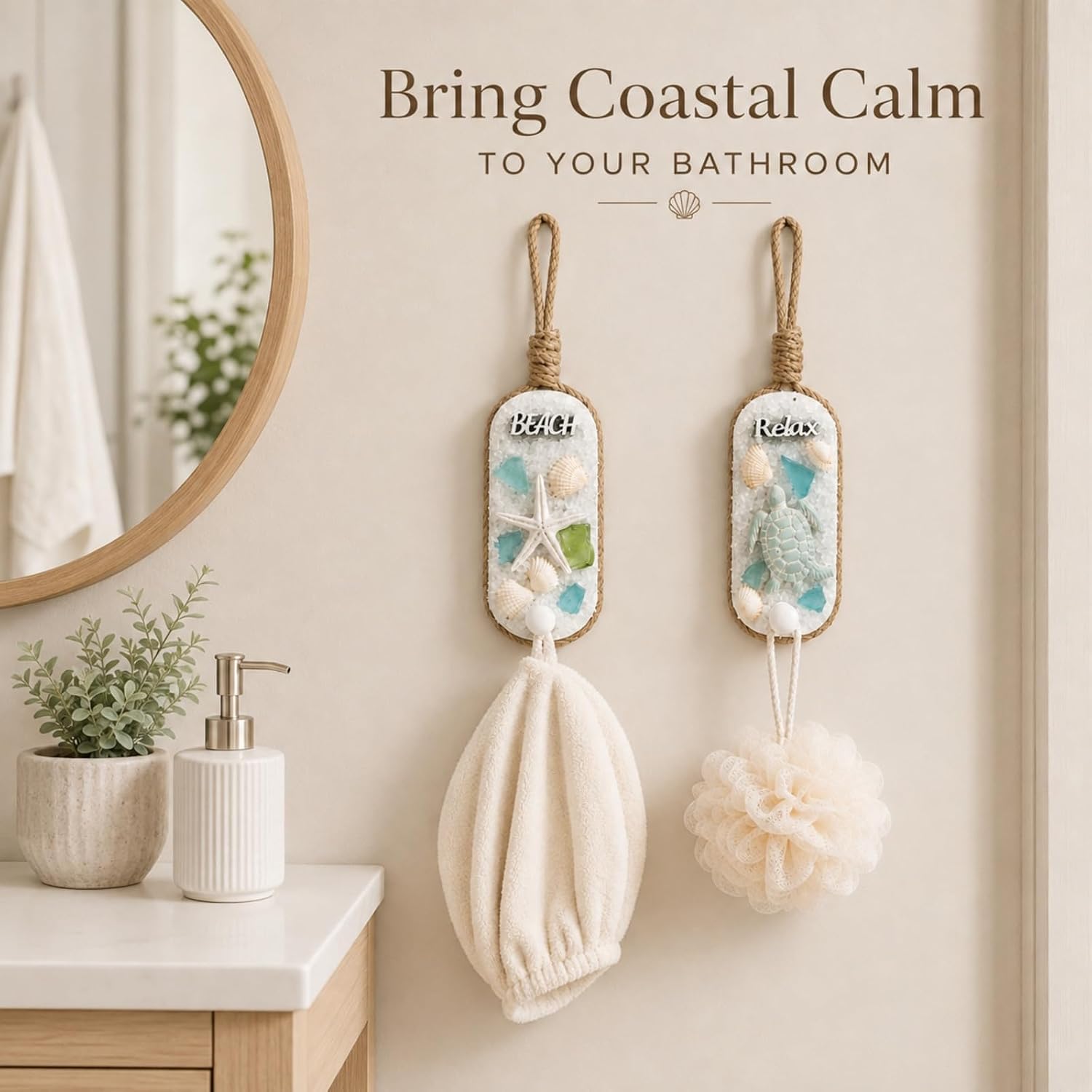 2 Pcs Beach Decorative Wall Hooks Bathroom Wall Hanging Home Decor image 4