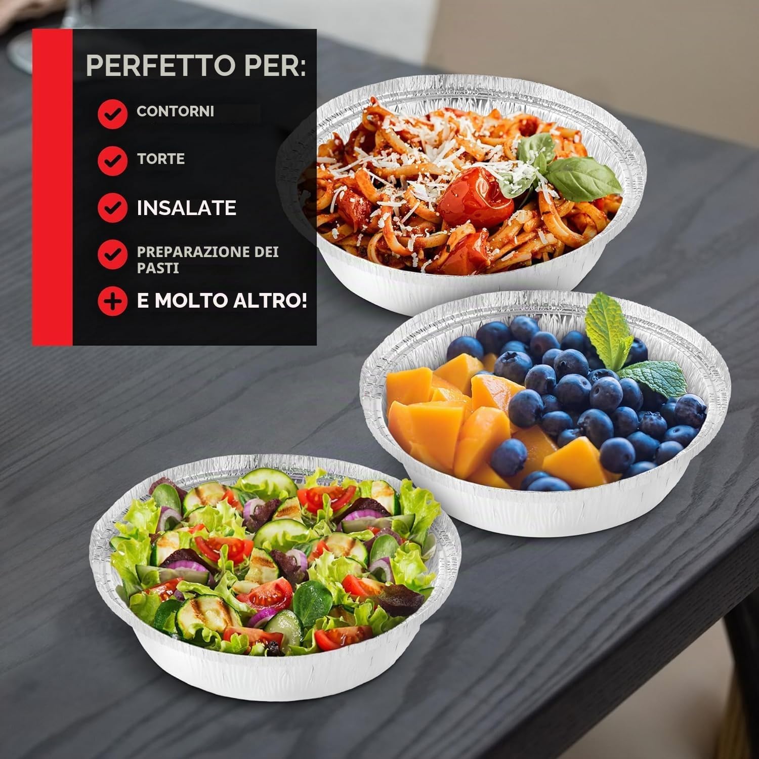 LATERN 100 Pezzi 18CM Vassoi Rotondi del Foglio di Alluminio, 720ml Vassoi per Arrosti Usa e Getta Sicuro per Forno eIl Congelatore Contenitori per Alimenti per Cottura al Forno Servendo Porta Via