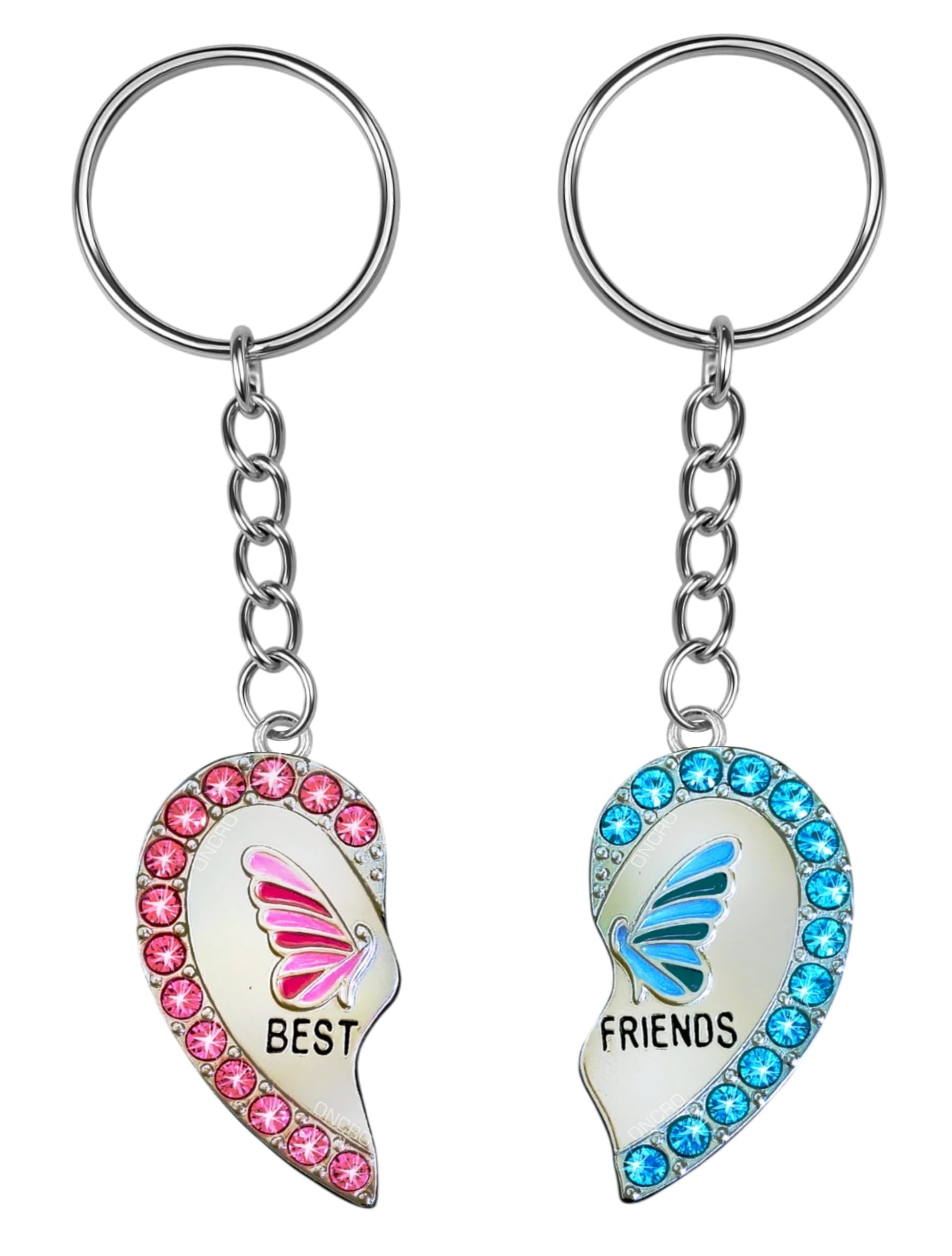 butterfly heart cut out rhinestone best friends pair key ring keychain girls women car keyring chain birthday travel gifts purse handbag gold hanging charm pendant novelty toy decoration clip