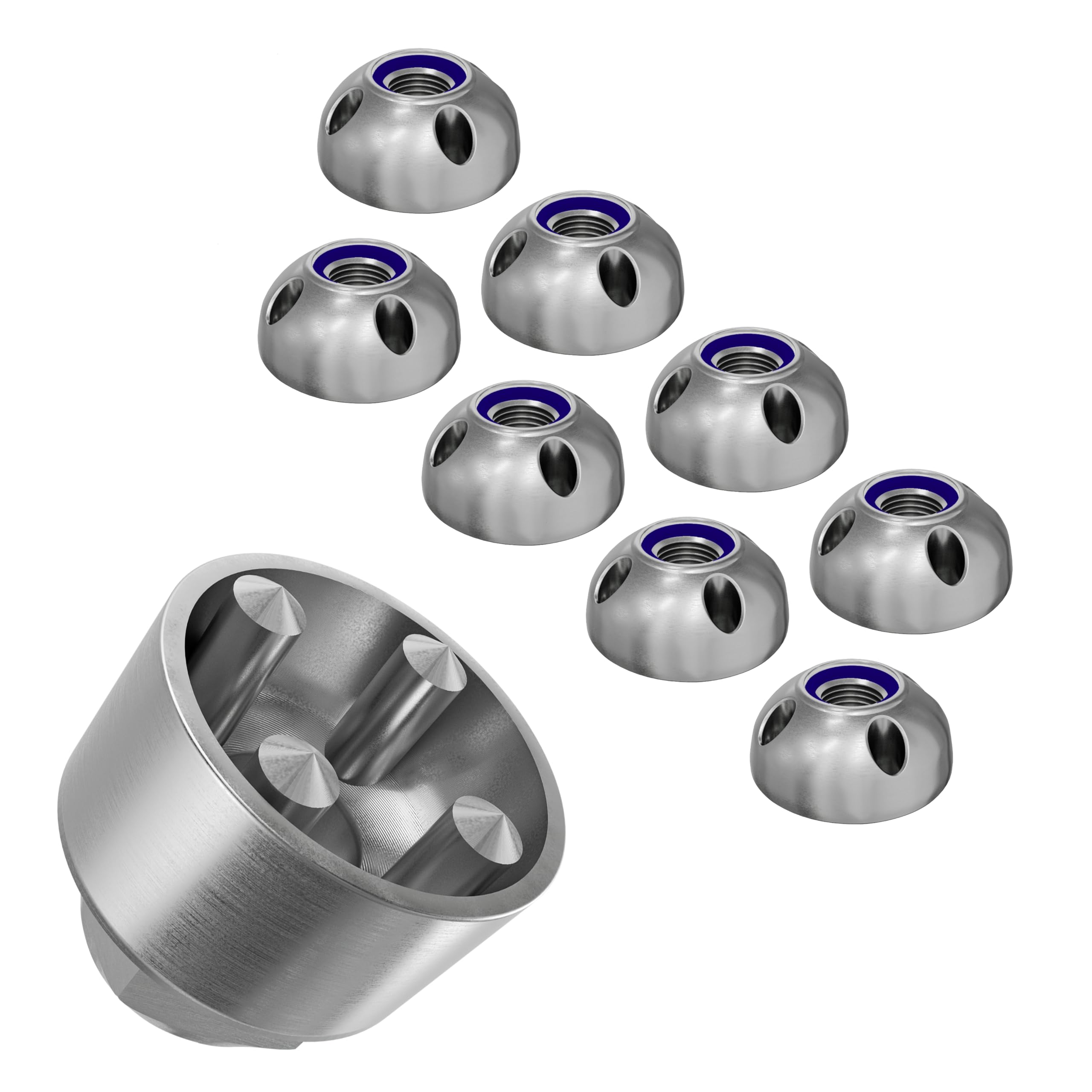 Tuercas antirrobo, tuercas de seguridad antirrobo, antirrobo, M6, tuerca de acero inoxidable con 4 agujeros (M6, autobloqueante, 8 tuercas, 1 tuerca) 8M6LO_SS