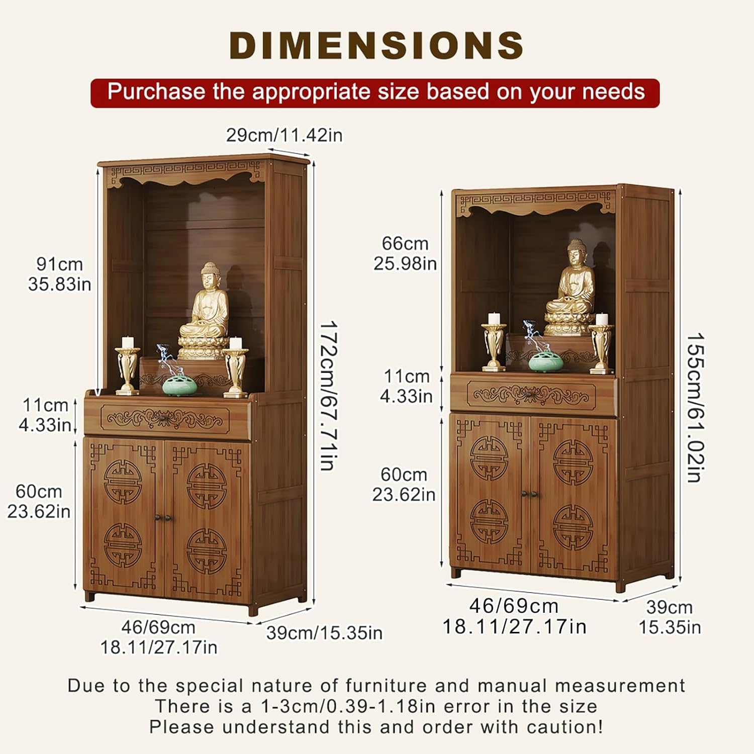 Buddha Altar Shrine Cabinet,Buddhist Altar Table,Chinese Cabinet Pedestal Offering Table,for Living Room Bedroom Temples.(27.17x15.35x67.71in)