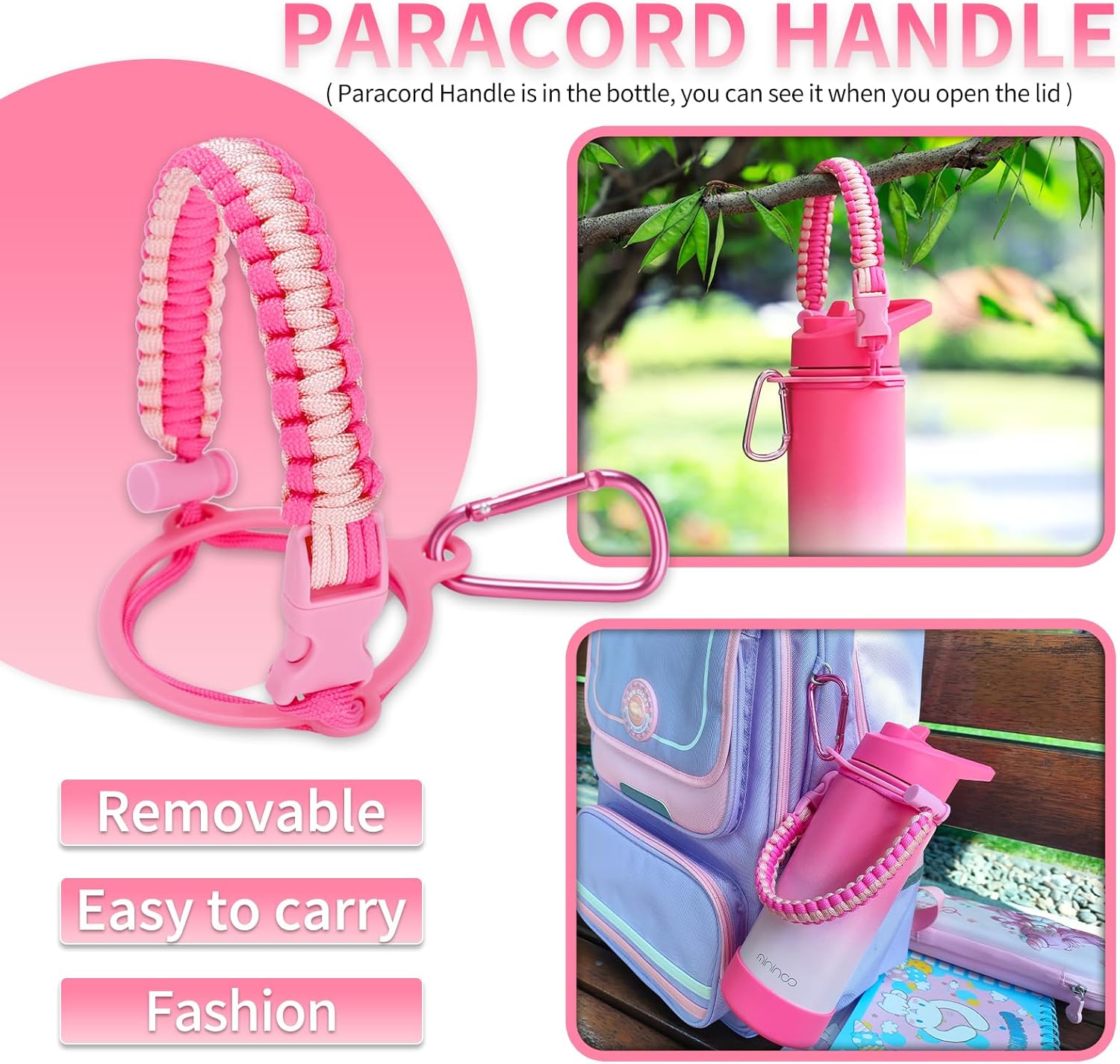 Mininoo Kids Water Bottle, Girls Water Bottle for School, 16oz Metal Stainless Steel Water Bottle Kids with Straw Lid(Sweat Peach) - Image 5