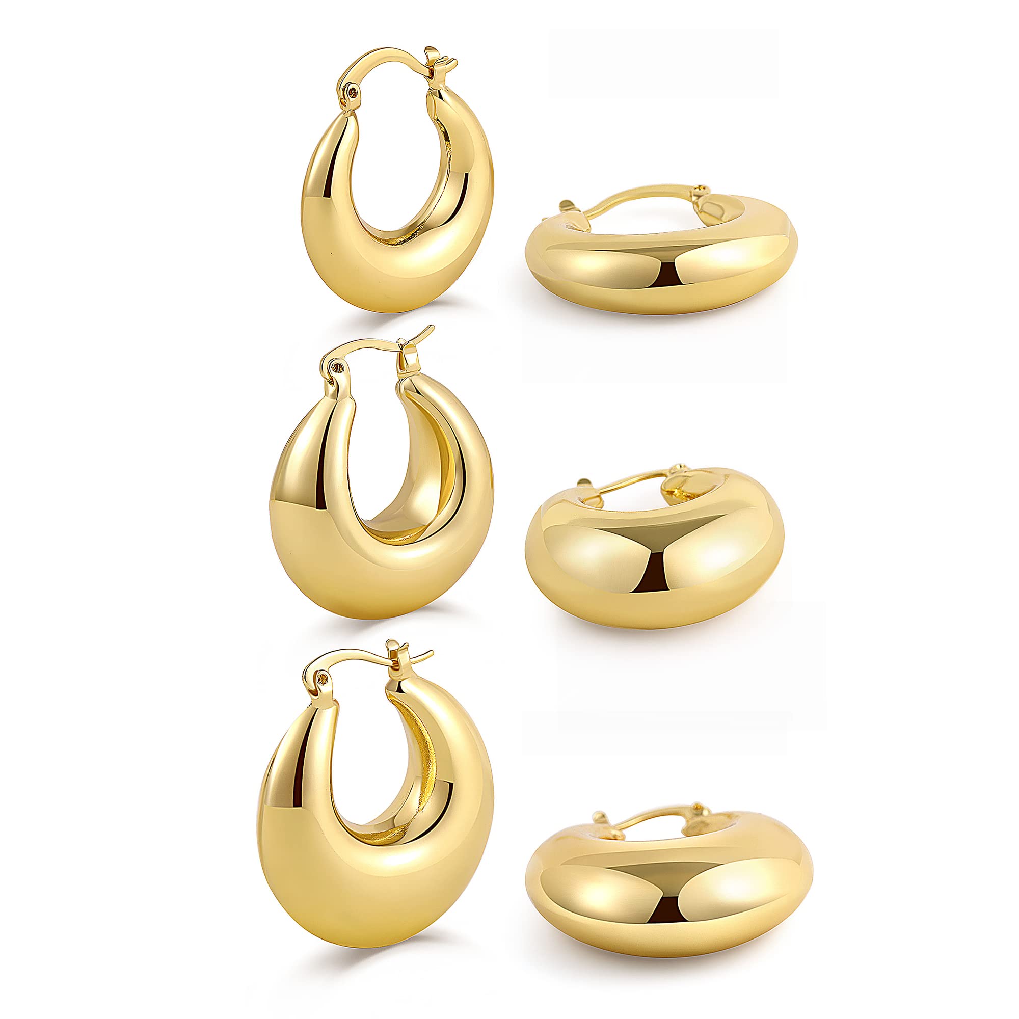 SLOONG3 Pairs 14k Gold Plated Ball U Shape Pin Y2K Style Chunky Earring  Link Chain Chunky Circle Hoop Earrings Paperclip Link Chain Jewelry Drop