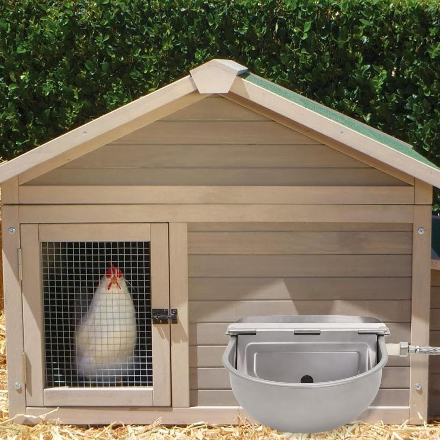 Stainless Steel Automatic Livestock Waterer Dog Waterer Bowl Upgraded Bottom Drain Hole with Water Hose (3/4'') and Float Valve and Two Expansion Screws, for Cattle Horse Goat Sheep Animals Pet