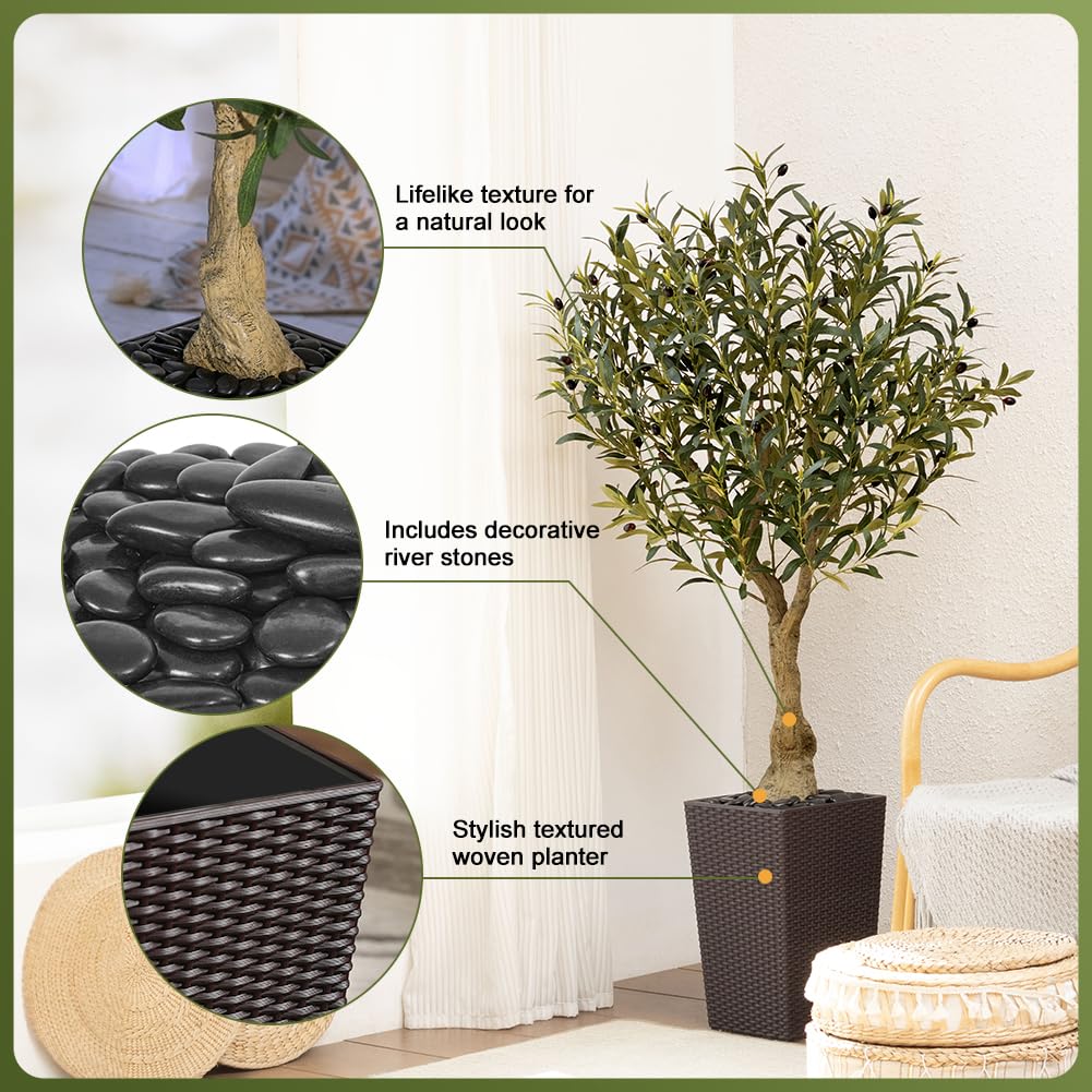 VeriNatural Olivenbaum Künstlich 150 cm - Kunstpflanze Groß UV-beständige, Kunstbaum wie echt mit Braun Kegelformiger Topf - Ideal für Wohnzimmer, Büro, Garten und Indoor & Outdoor Deko, VN137 | Kunstpflanze Groß UV-beständige Kunstbaum wie echt mit Ideal