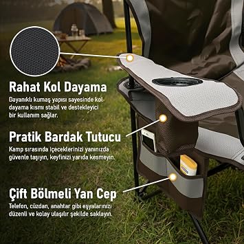 Haegs Kamp Sandalyesi, Outdoor, Plaj ve Piknik için Katlanır Kamp Sandalyesi, Saklama Cepli, Bardak Tutuculu, Extra Destekli, 120 Kg Taşıma Kapasiteli, Standart Boy - Mavi