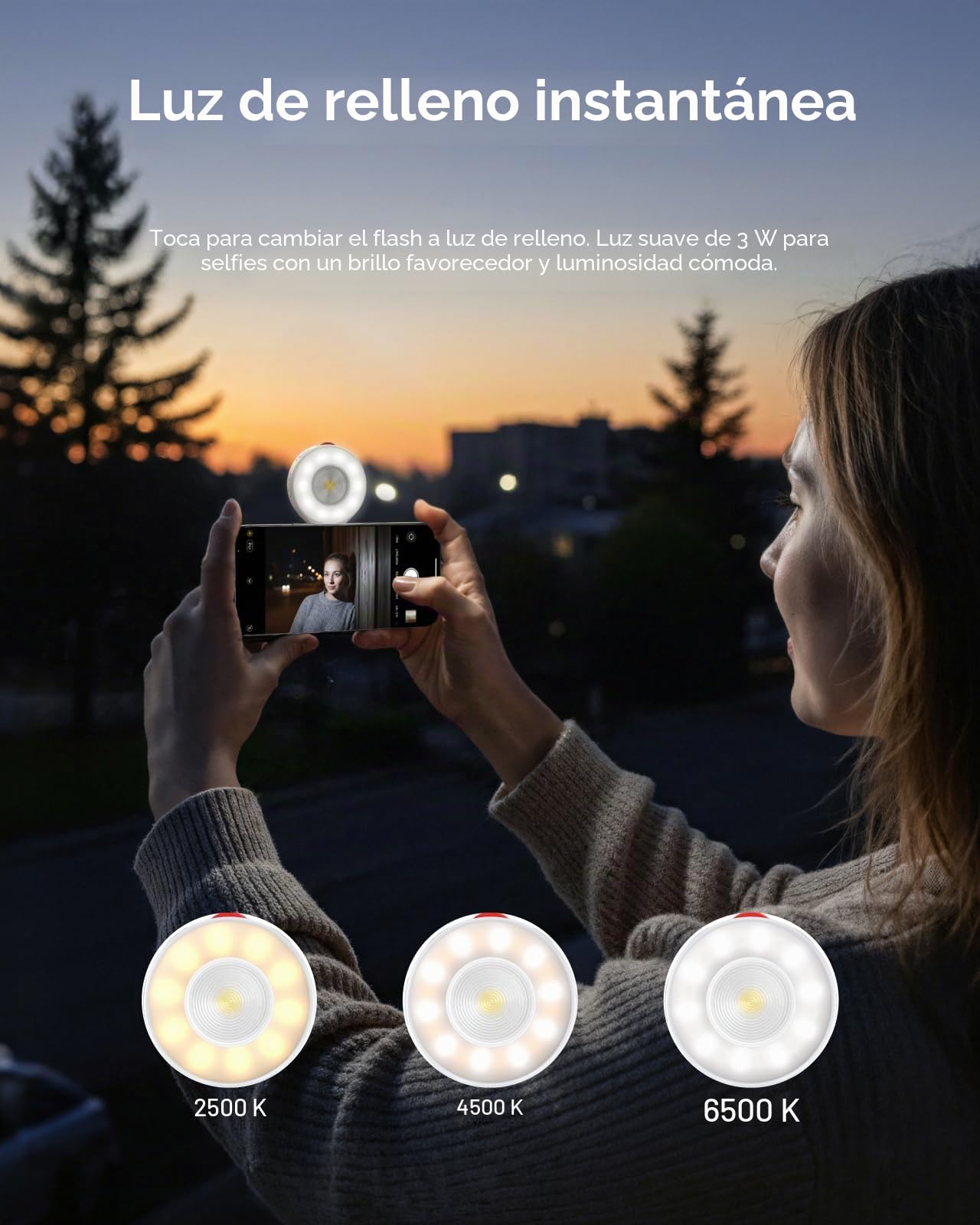 TELESIN 2 en 1 Teléfono Luz Selfie Magnética con luz de Flash, Compatible con MagSafe, CRI 85+, luz anular de 5000 Lux para iPhone/Android, Luz LED para Selfies para/Vlog/Foto/TikTok/Video
