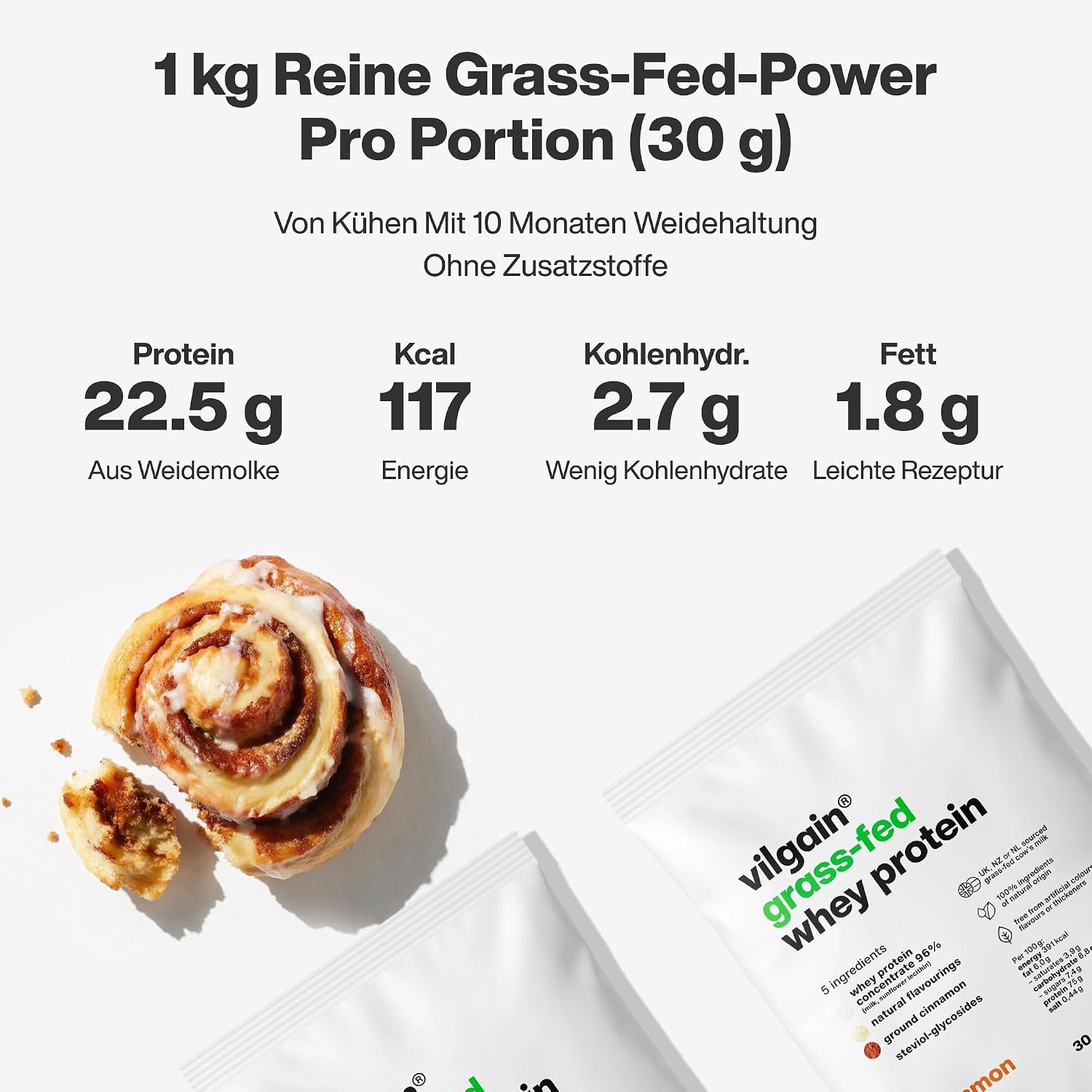 Vilgain Grass Fed Whey Protein Powder (1000 g) Cinnamon Roll Cinnamon Snail Cinnamon Roll 1000 g